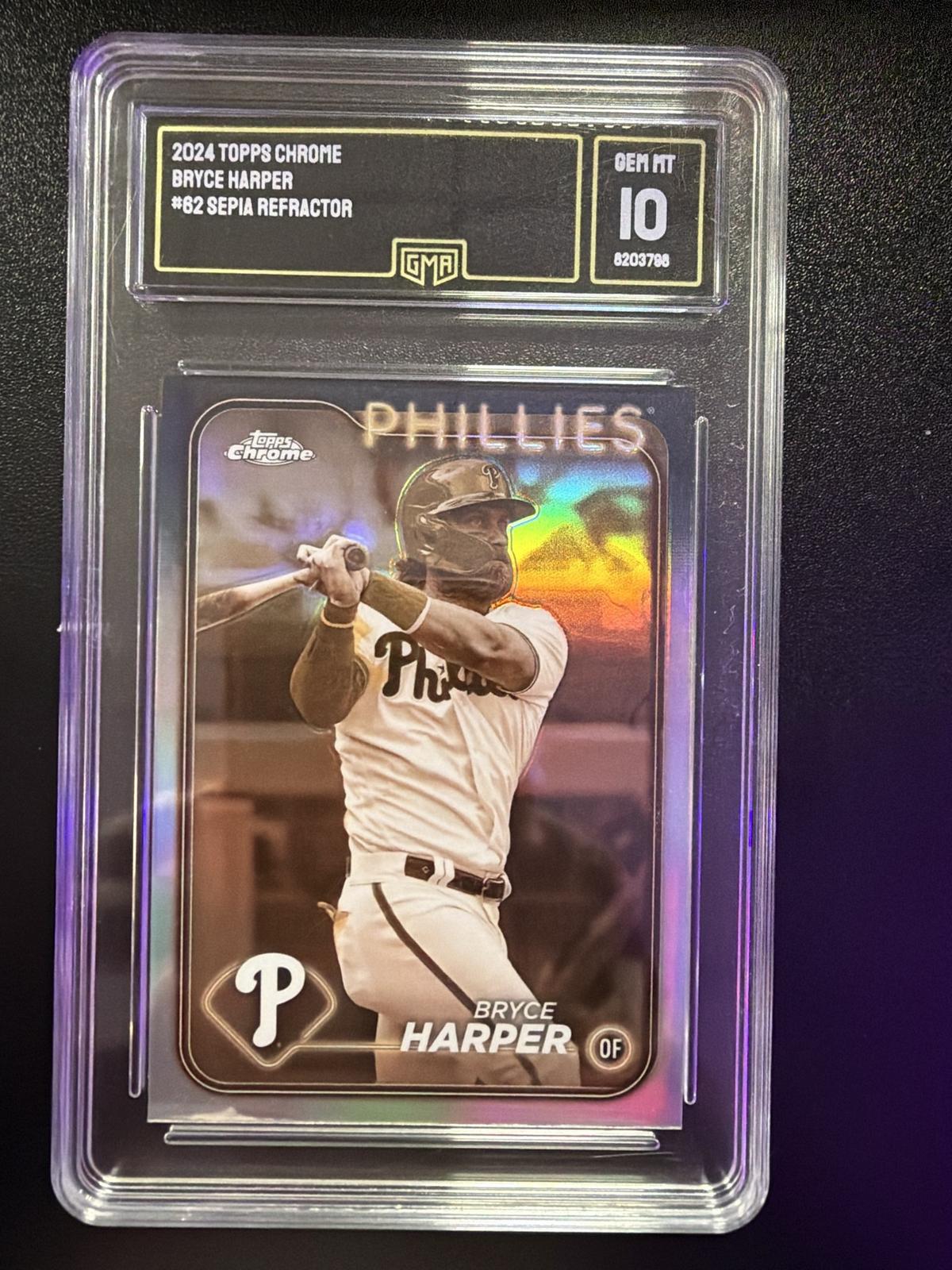 2024 Topps Chrome Sepia Refractor Bryce Harper #62 GMA 10
