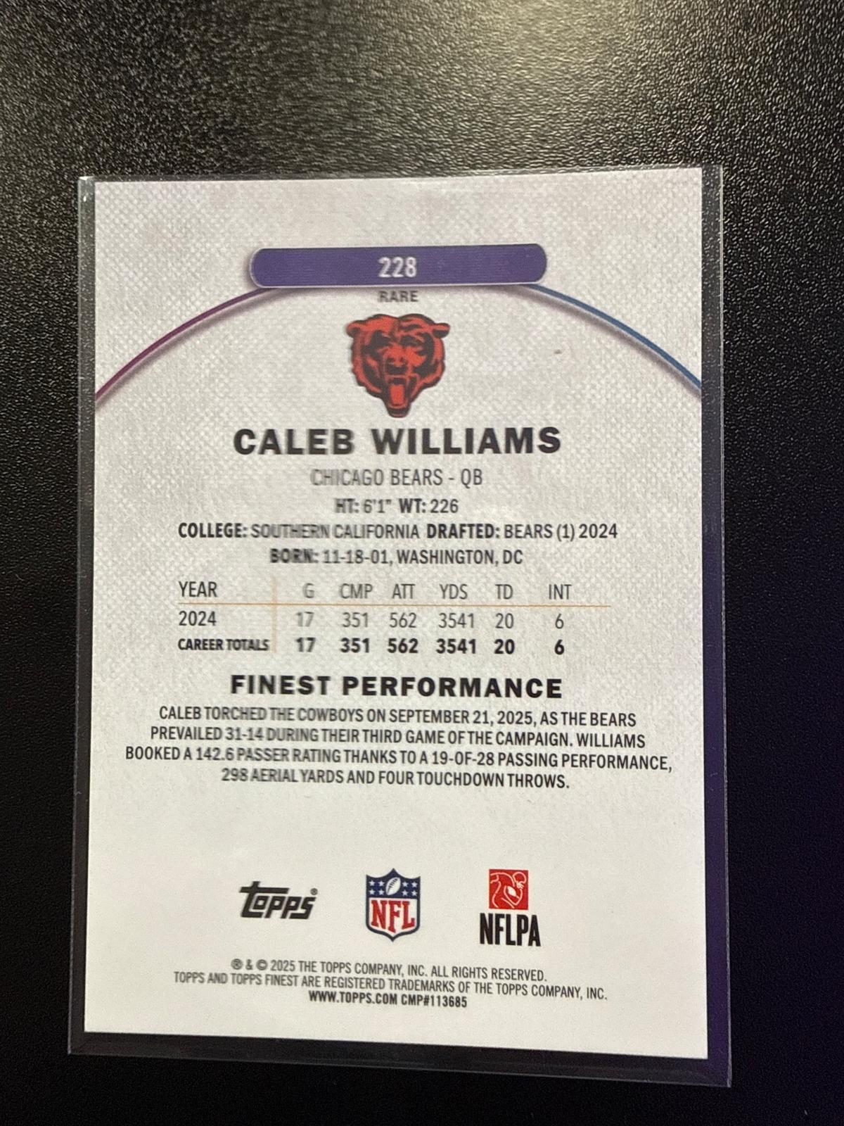 2025 Topps Finest #228 Caleb Williams Green #09/25 Bears DS-R-000006
