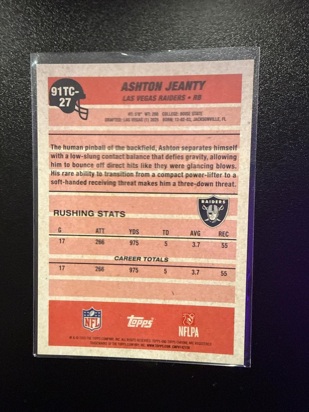 2026 Topps 1991 Chrome #91TC-27 Ashton Jeanty Refractor Raiders DS-R-000007