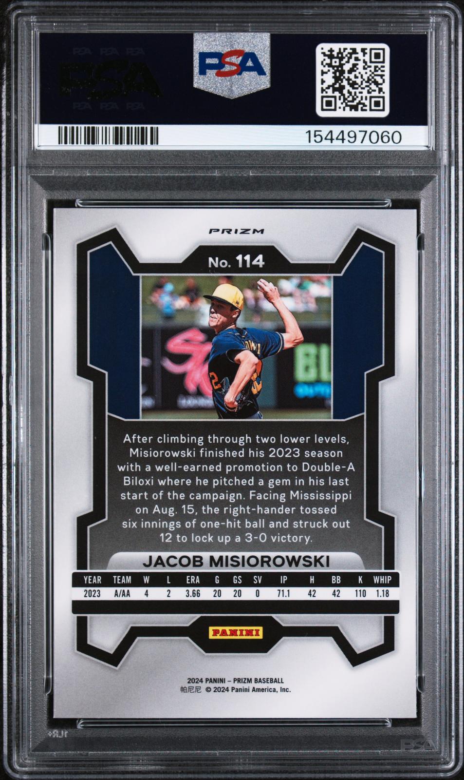 2024 Panini Prizm #114 Jacob Misiorowski Blue Ice PSA 9