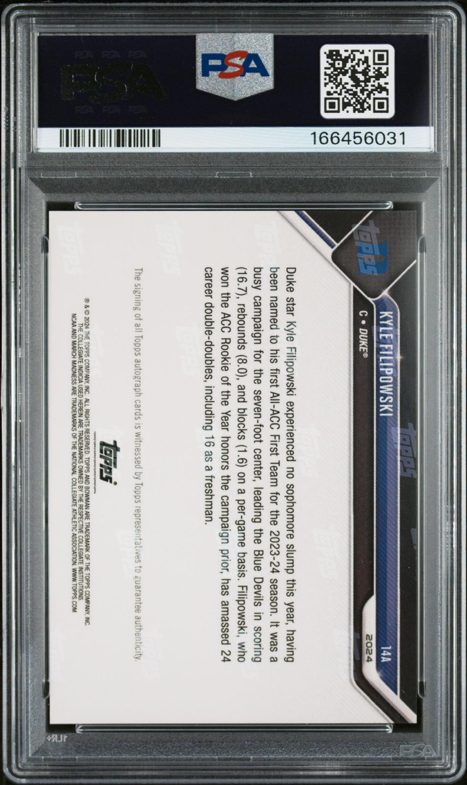 2023 Bowman U Now March Madness #14A Kyle Filipowski March Madness-Auto PSA 9