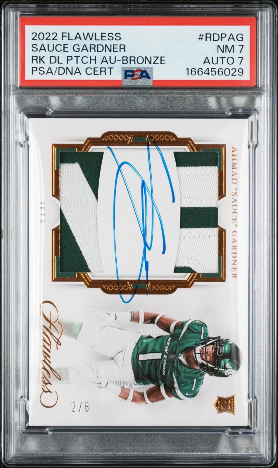 2022 Flawless Rookie Dual Patch Auto Bronze /6 Sauce Gardner RC PSA 7