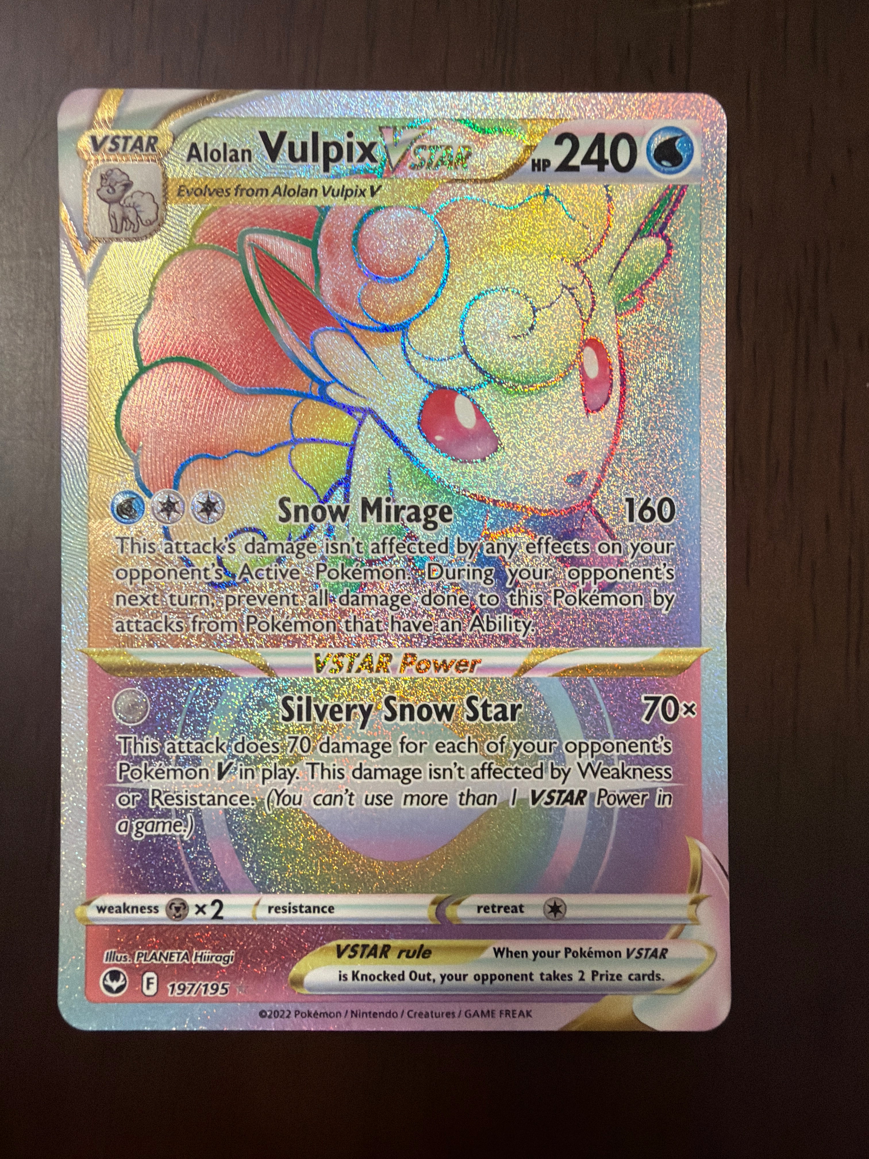 Alolan Vulpix VSTAR Silver Tempest 197/195 Rainbow Rare front