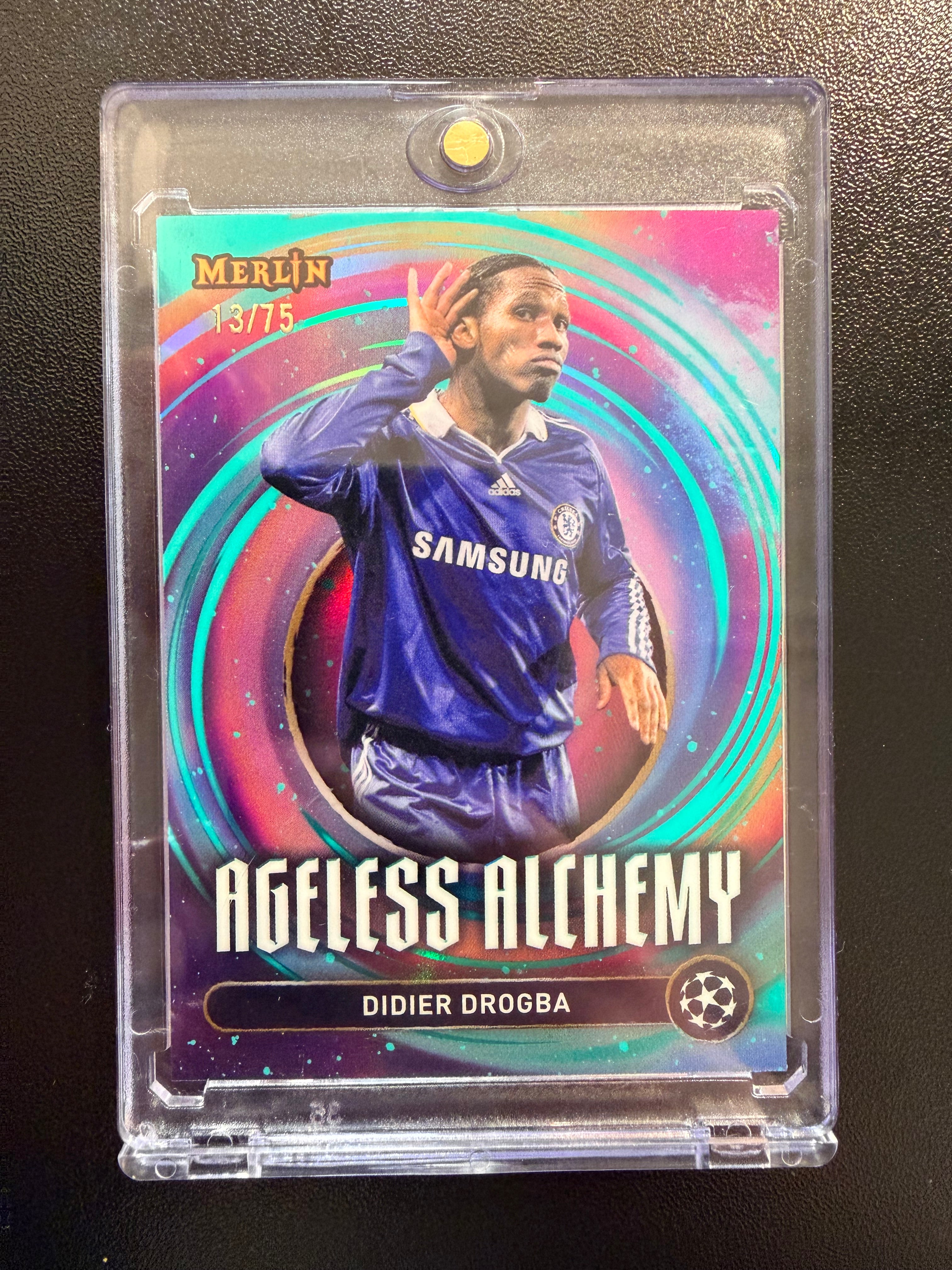 Didier Drogba 2024-25 Topps Merlin Chrome UCC Ageless Alchemy Green Refractor /75