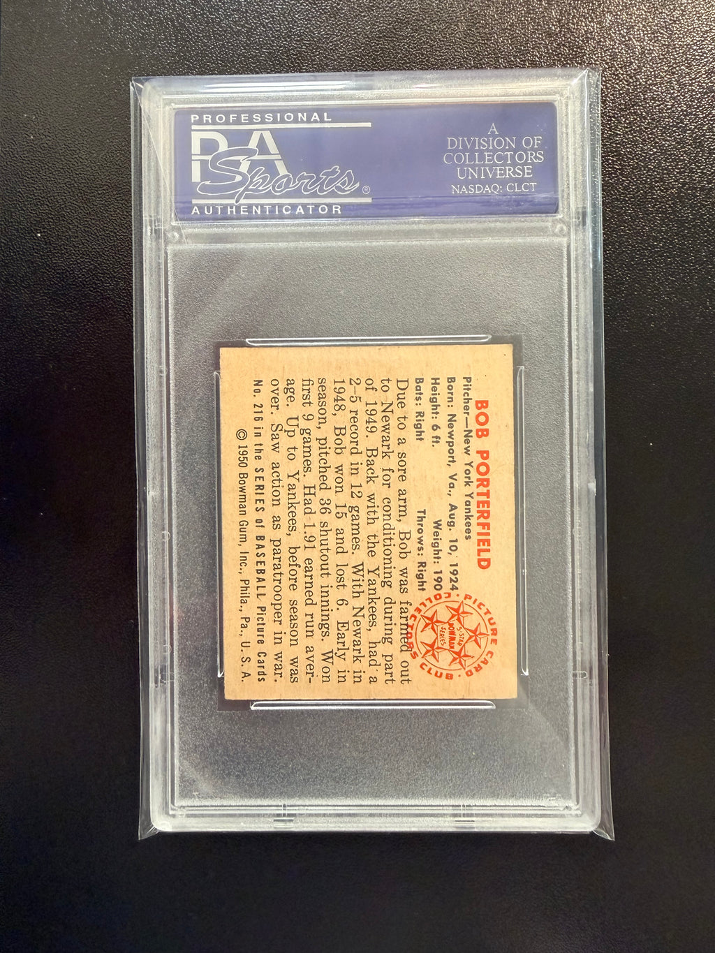 1950 Bowman #216a Bob Porterfield PSA 8 OC