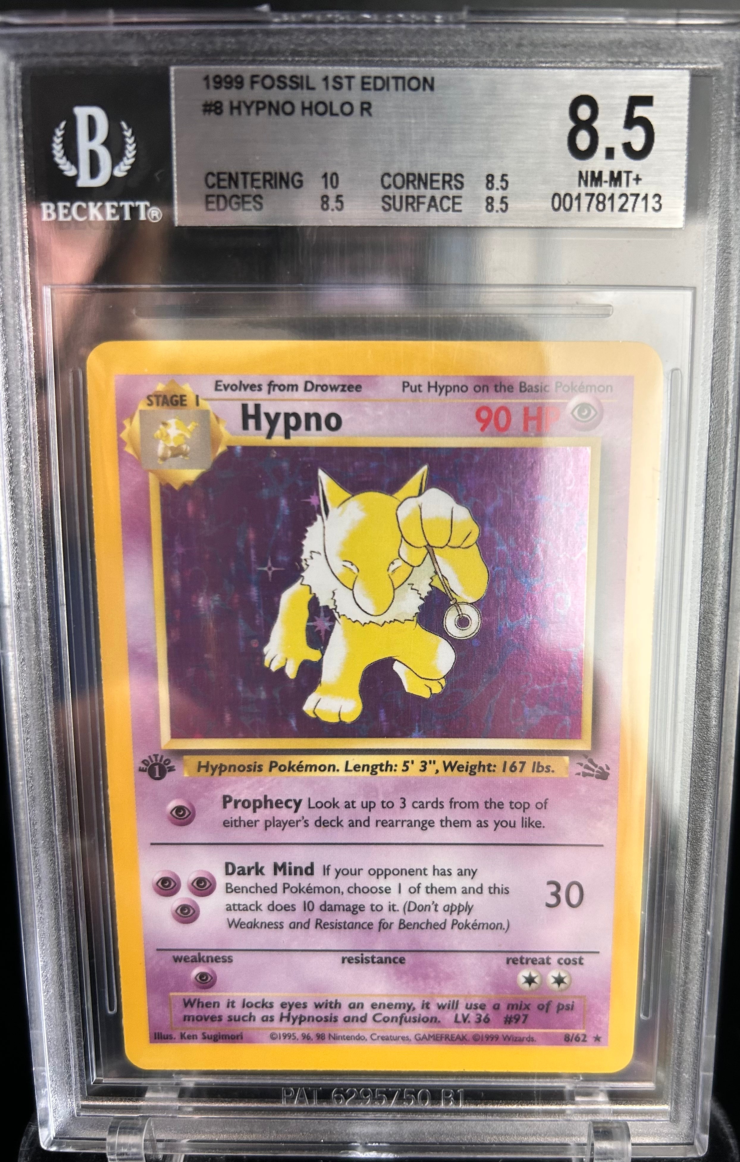 1999 Fossil 1st Edition #8 Hypno Holo Reverse Beckett 8.5 near-mint mint