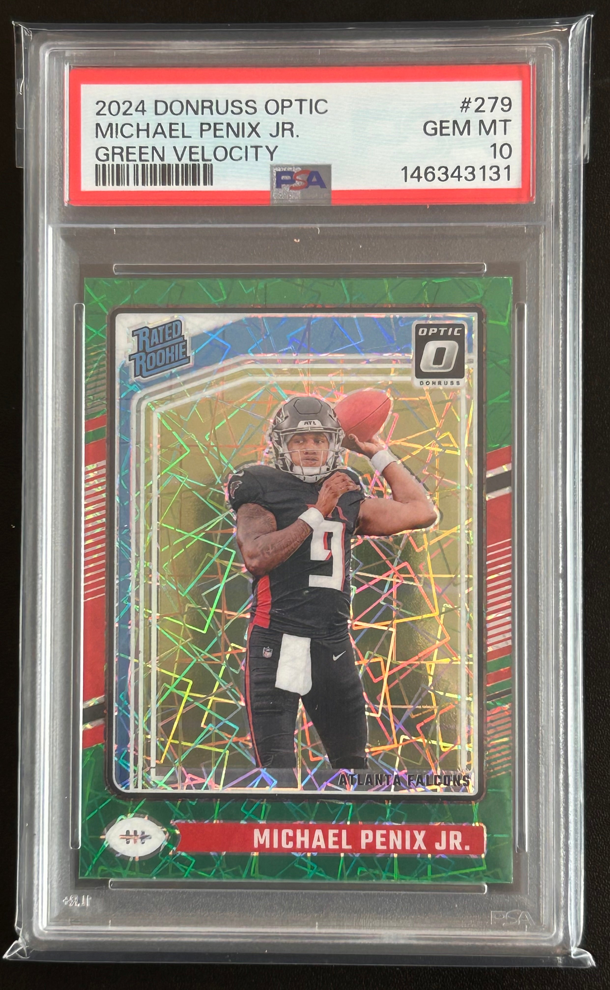 Michael Penix Jr 2024 Donruss Optic #279 Green Velocity PSA 10