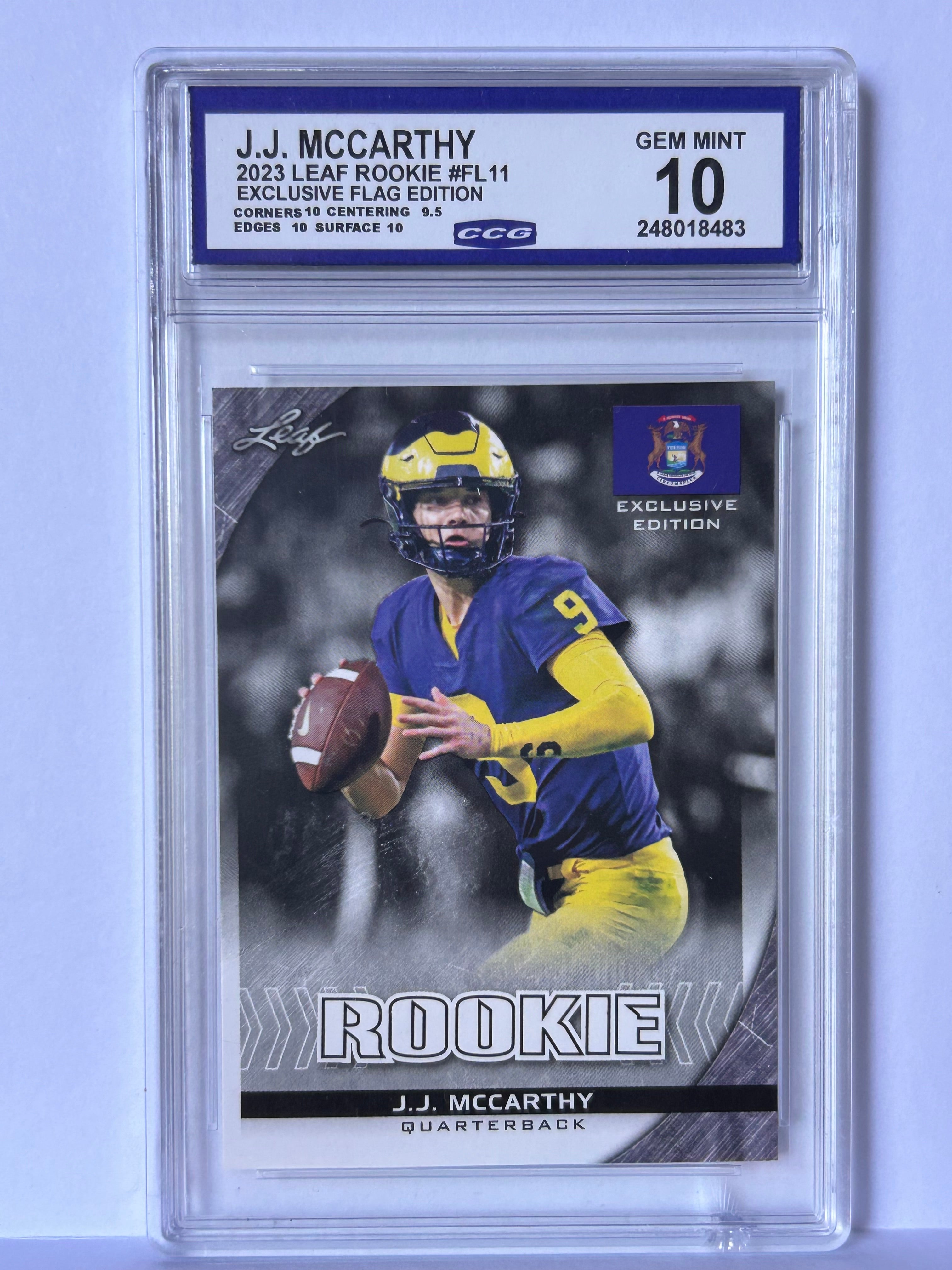J.J. McCarthy 2023 Leaf Rookie #FL11 Exclusive Flag Edition