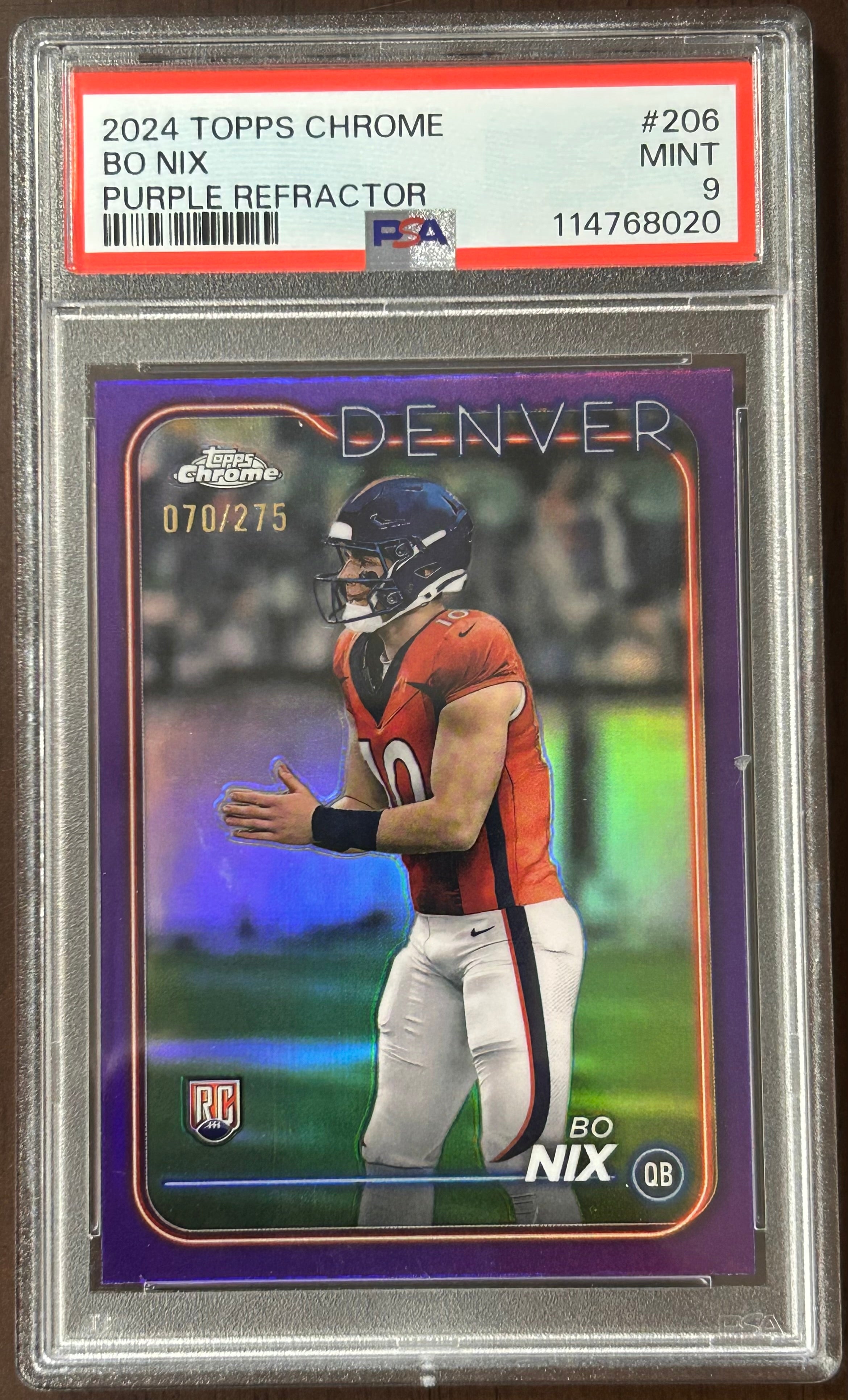 [68020] 2024 Topps Chrome #206 Bo Nix Rookie Purple Refractor 070/275