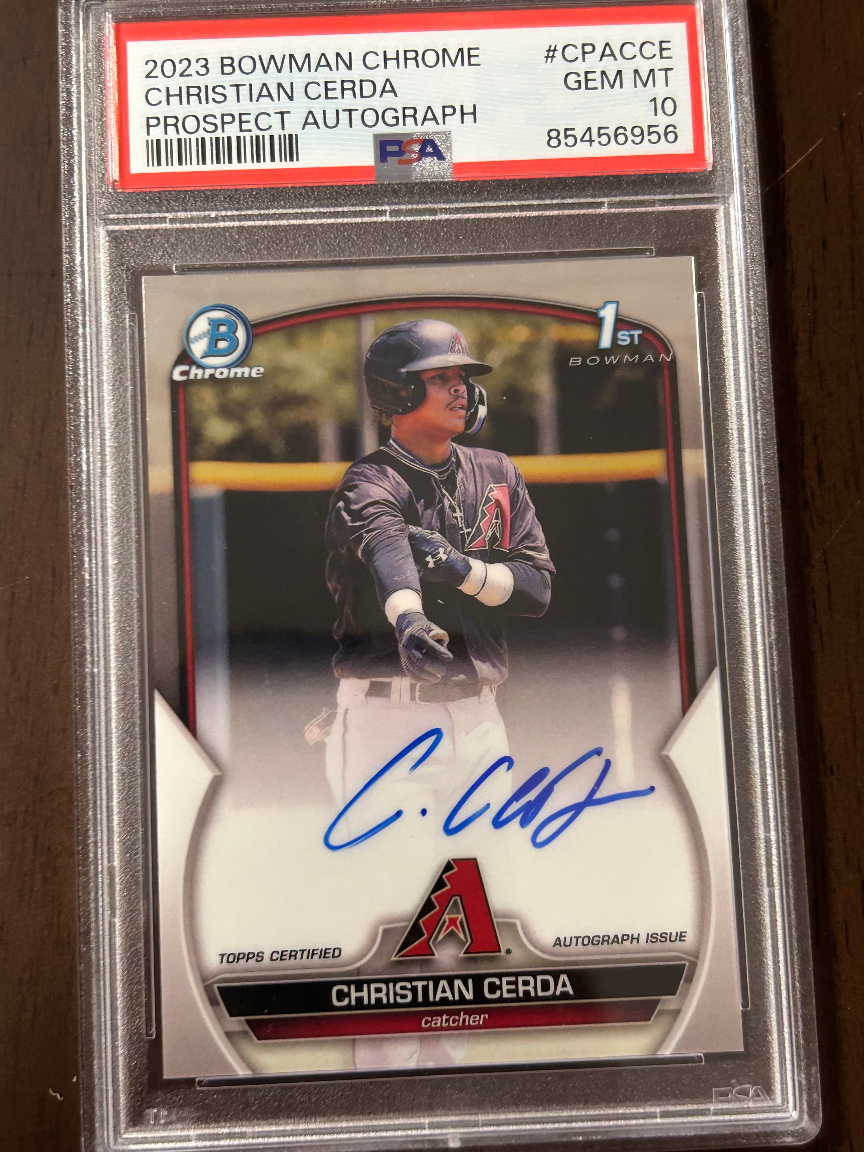 [56956] Christian Cerda 2023 Bowman Chrome #CPACCE Prospect Autograph PSA 10