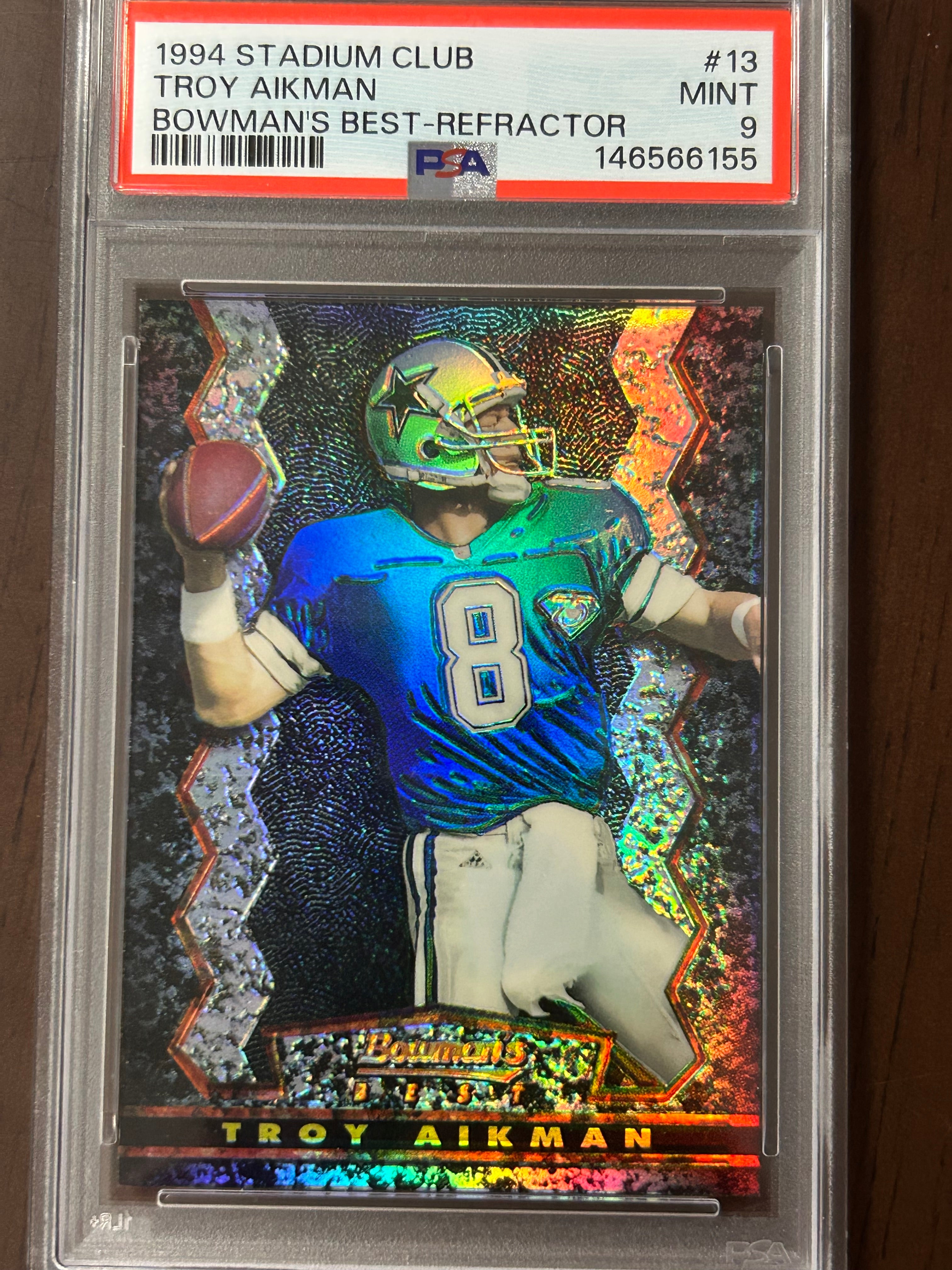 [66155] Troy Aikman 1994 Stadium Club #13 Bowman's Best Refractor PSA 9