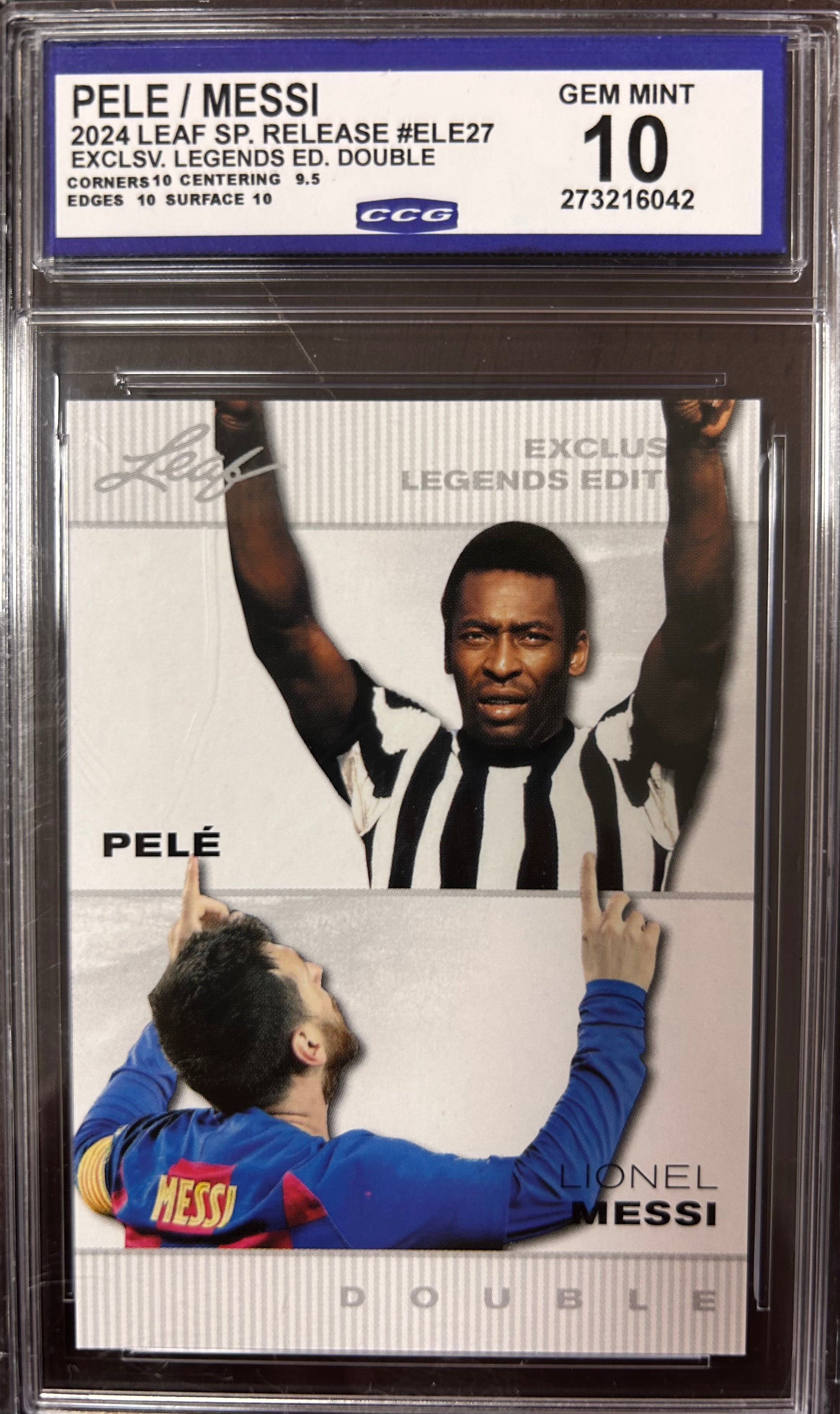 Pele/Messi 2024 Leaf Special Release #ELE27 Exclusive Legends Edition Double Gem Mint 10