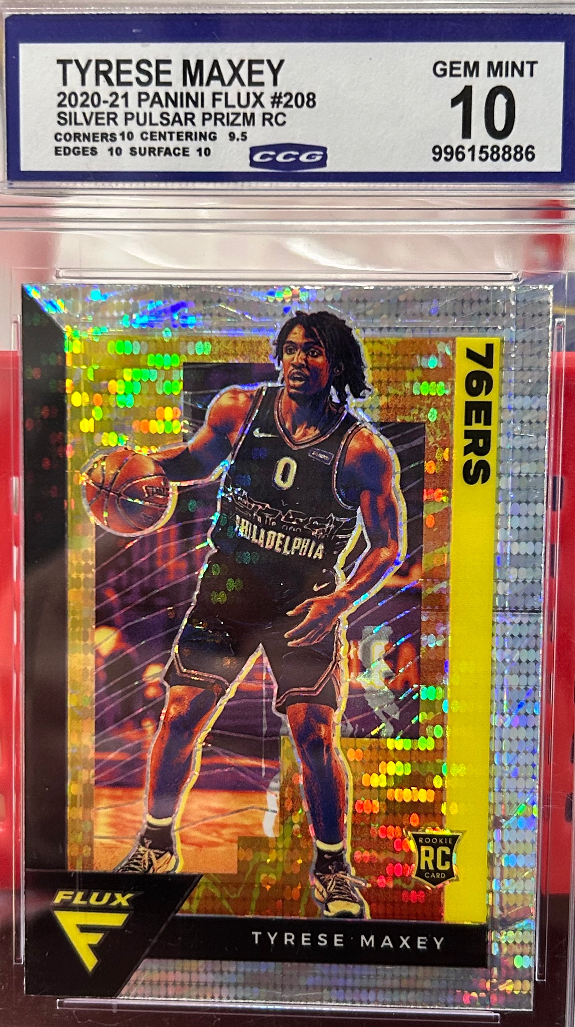 20-21 Tyrese Maxey #208 Panini Flux Silver Pulsar Prizm RC Gem Mint