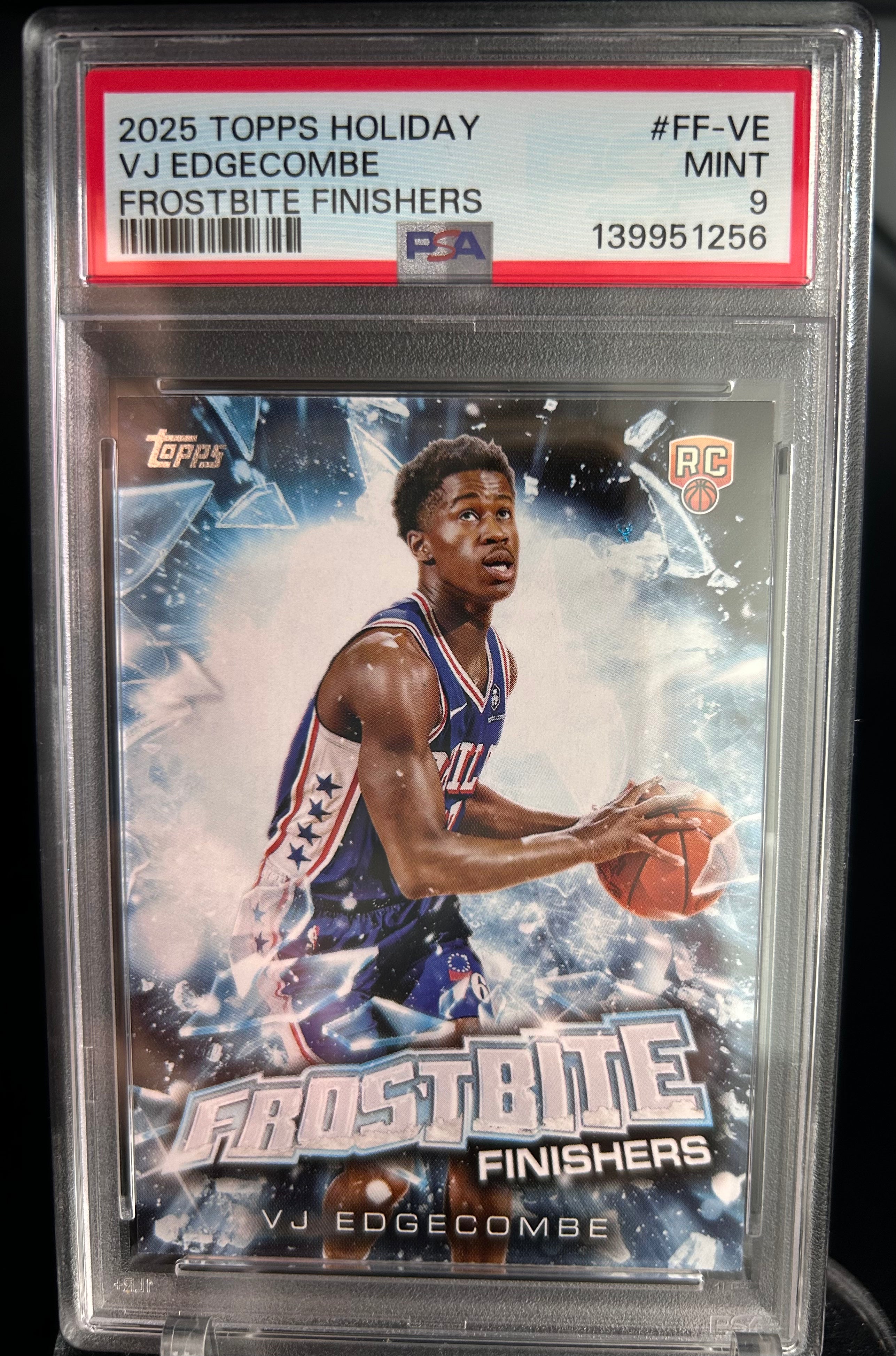VJ Edgecombe 2025 Topps Holiday #FF-VE Rookie Card Frostbite Finishers PSA Mint 9