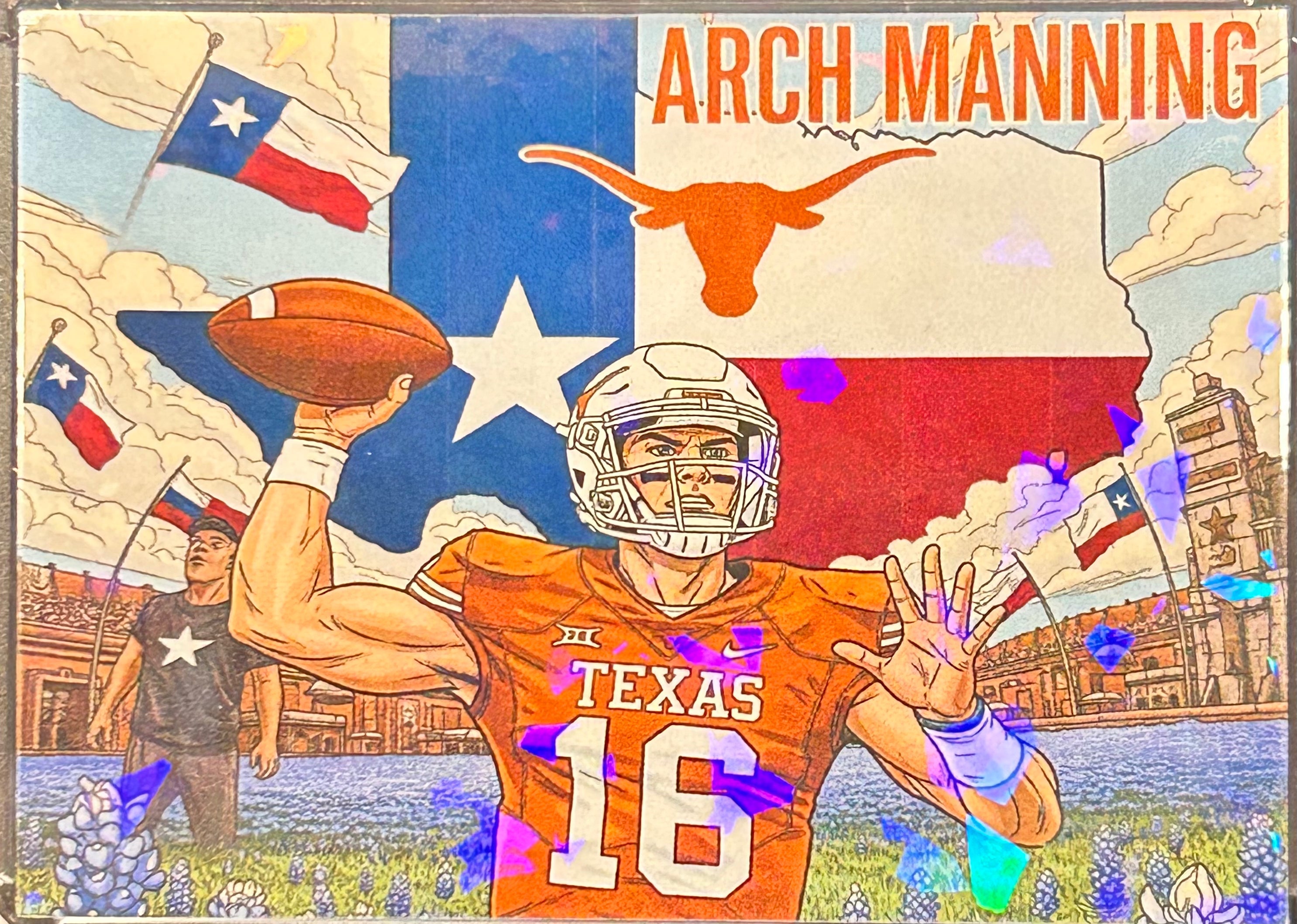 Archie Manning Illustrated Liberty Customs Holo Cracked Ice