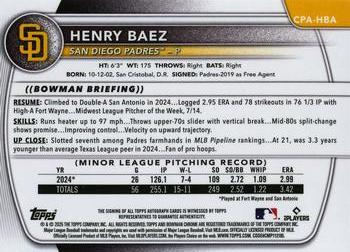 2025 Bowman Chrome #CPA-HBA Henry Baez Prospect Autographs Speckle #/299 back