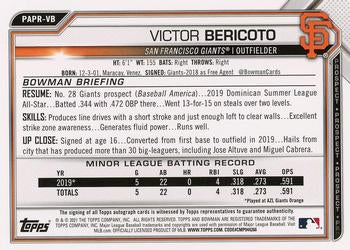 2021 Bowman #PAPR-VB Victor Bericoto Prospect Autographs back