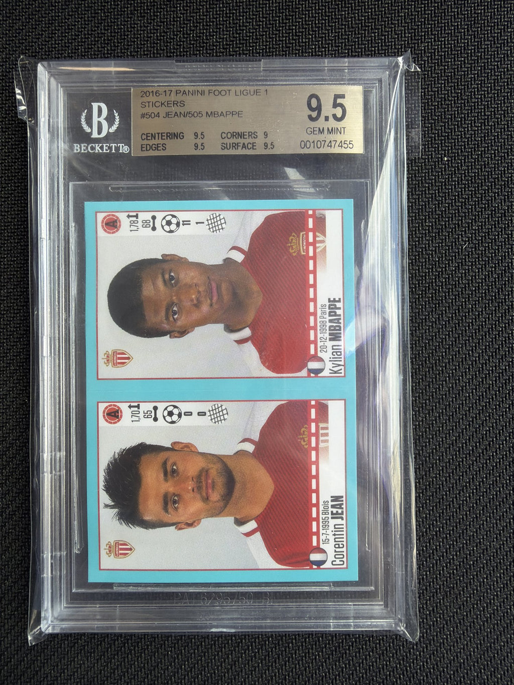 BGS cert 0010747455 front — Mbappé/Jean Ligue 1 Stickers BGS 9.5