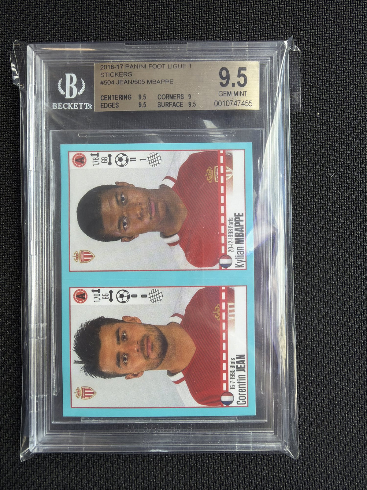 BGS cert 0010747455 front — Mbappé/Jean Ligue 1 Stickers BGS 9.5