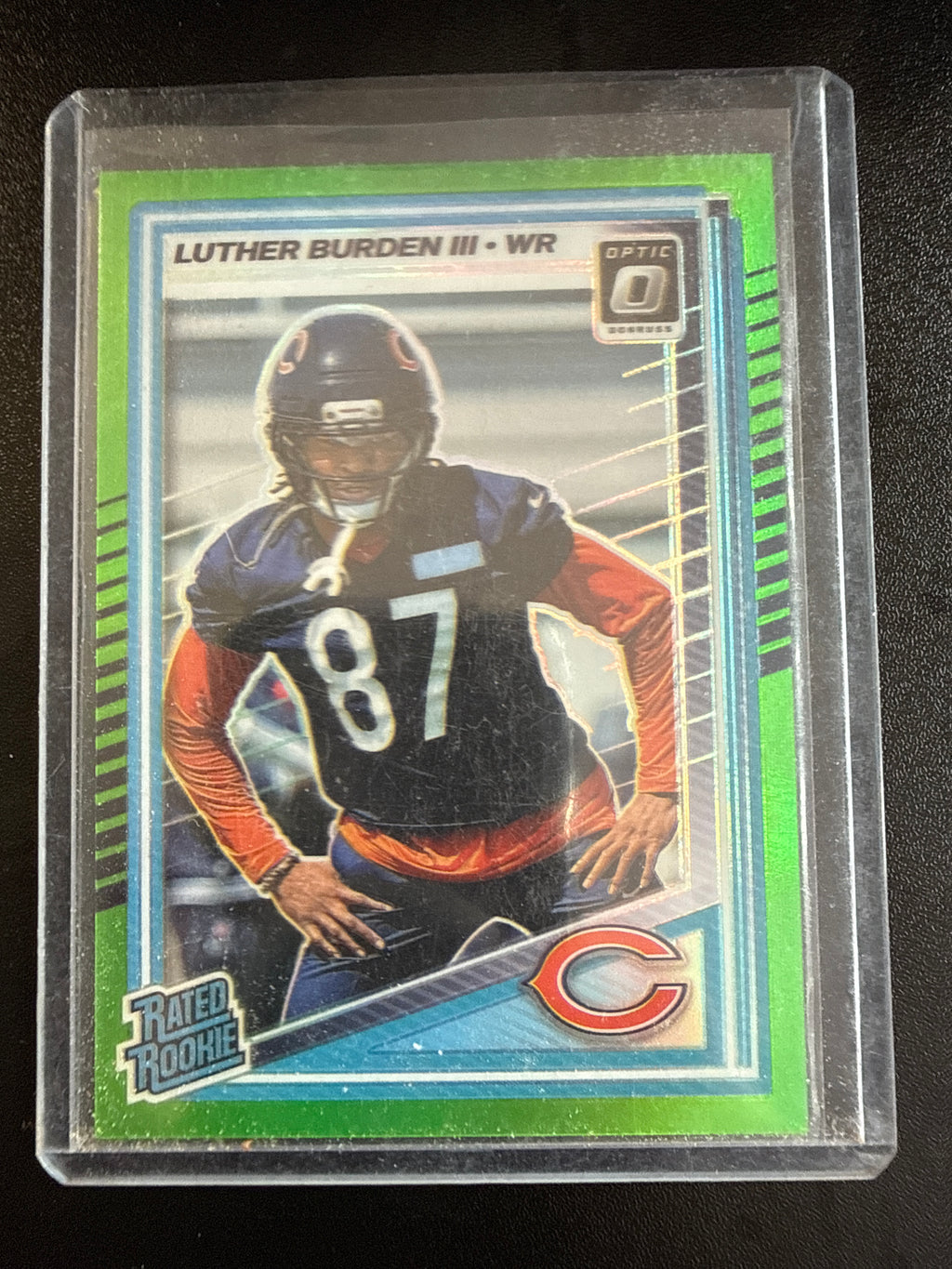 2025 Donruss Optic #275 Luther Burden III Rated Rookie Lime Green Prizm #120/199 Chicago Bears front