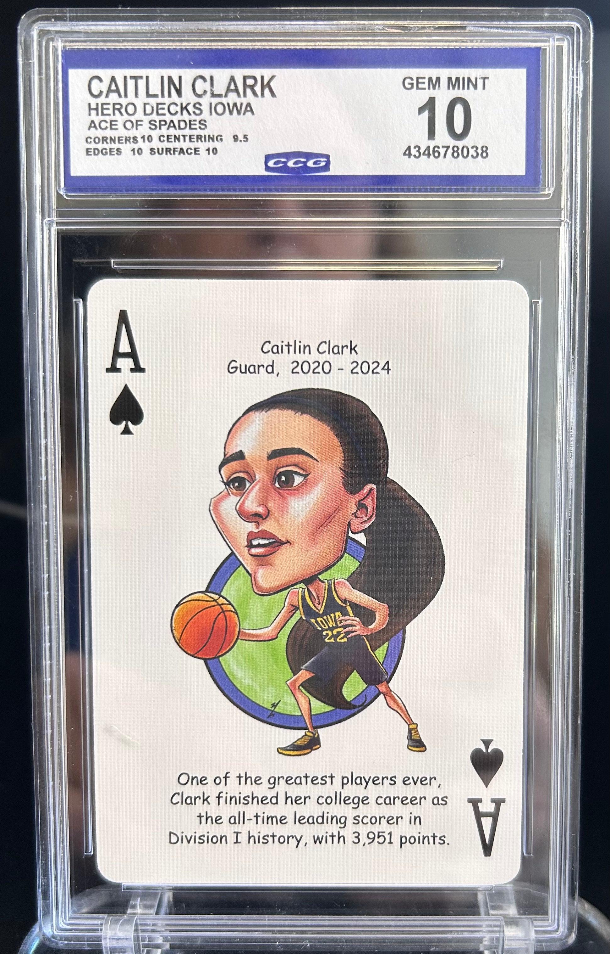 Caitlin Clark Hero Decks Iowa Custom Card Ace of Spades Gem Mint 10