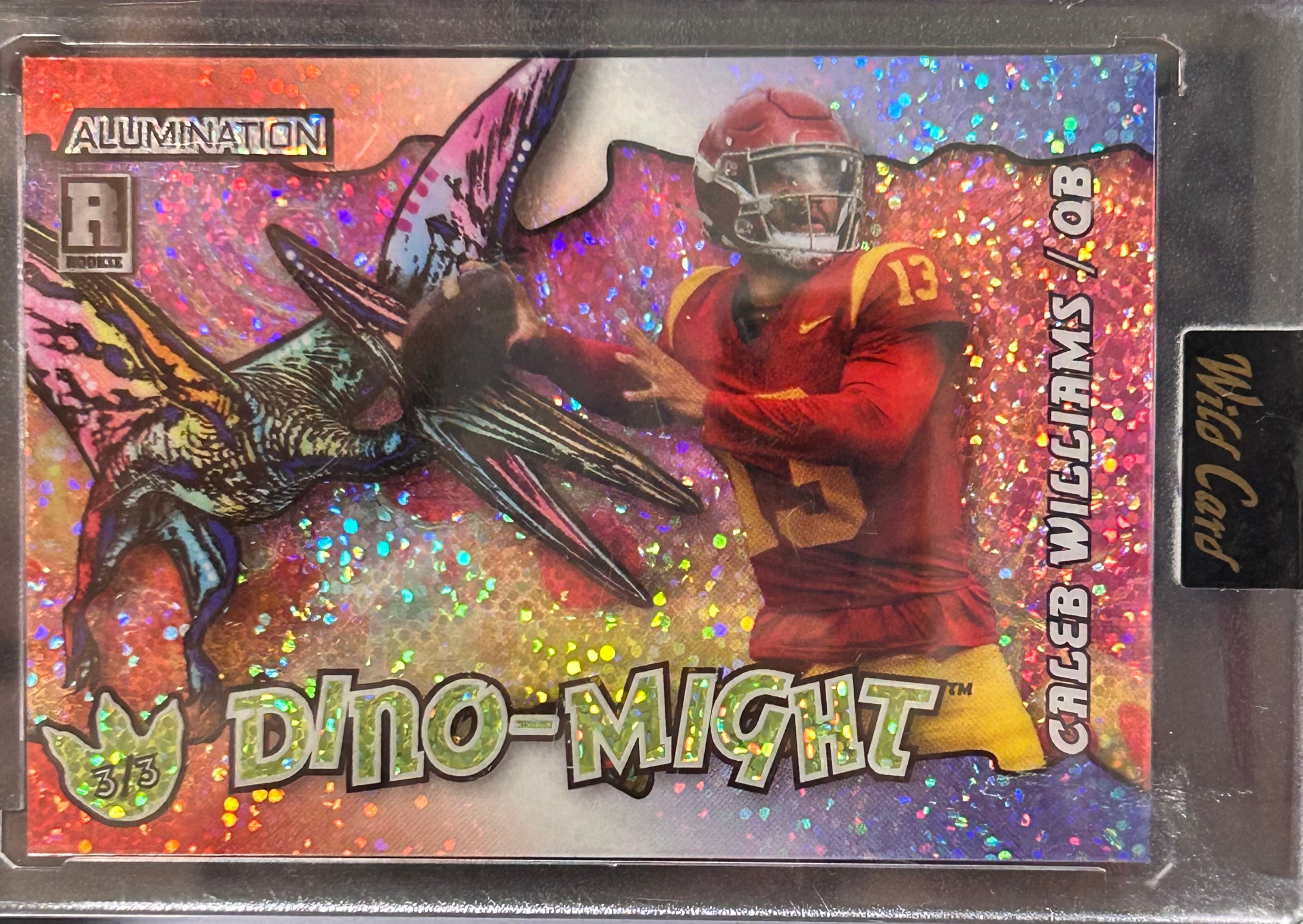 Caleb Williams 2025 Wild Card Alumination Dino-Might 3/3 holo rookie