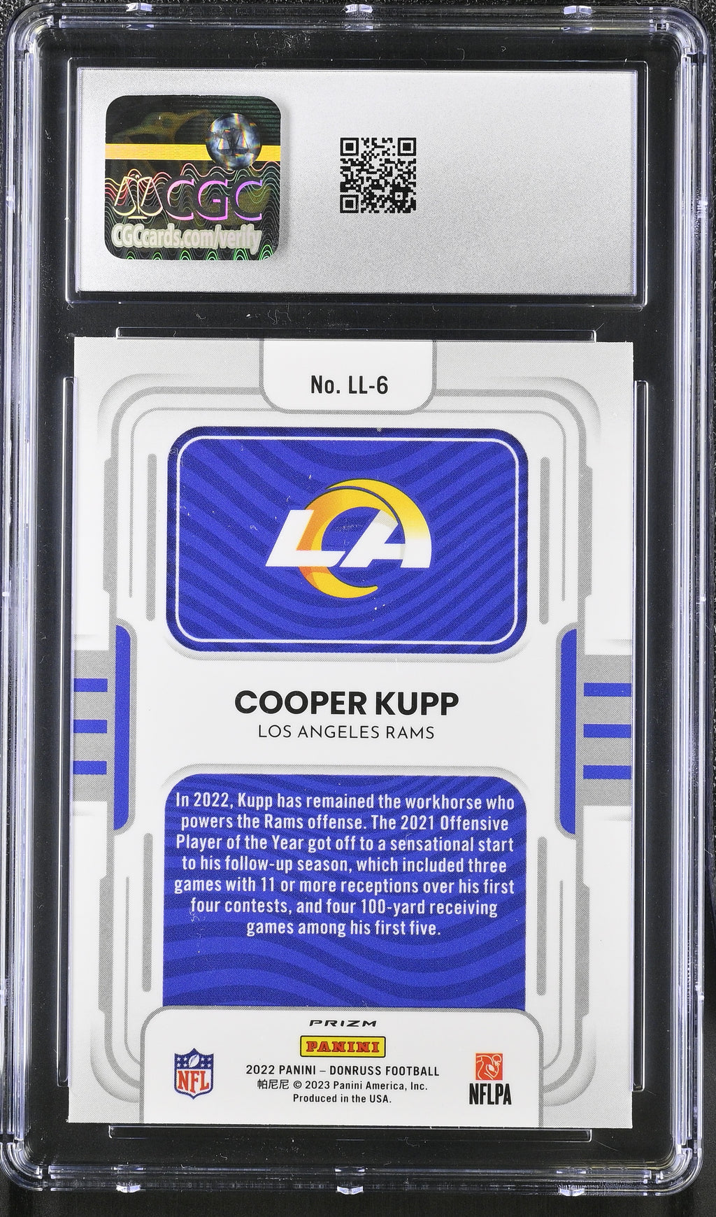 CGC cert 6143071008 back — 2022 Donruss Optic Legendary Logos #LL-6 Cooper Kupp CGC 9