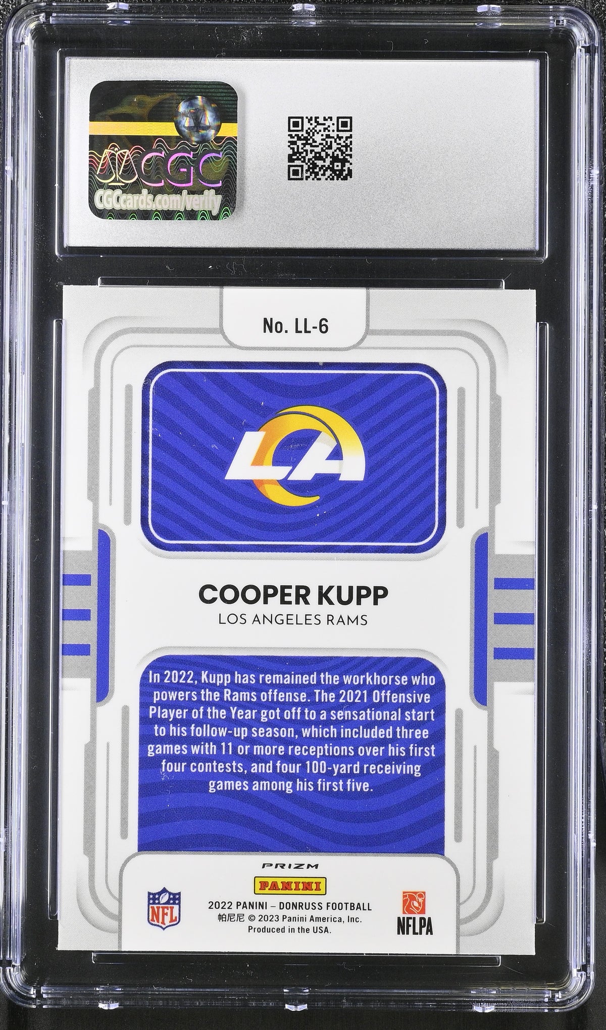 CGC cert 6143071008 back — 2022 Donruss Optic Legendary Logos #LL-6 Cooper Kupp CGC 9