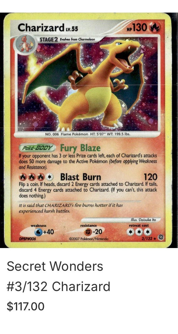 Secret Wonders #3/132 Charizard LV.55 — Lightly Played (Steve photo)