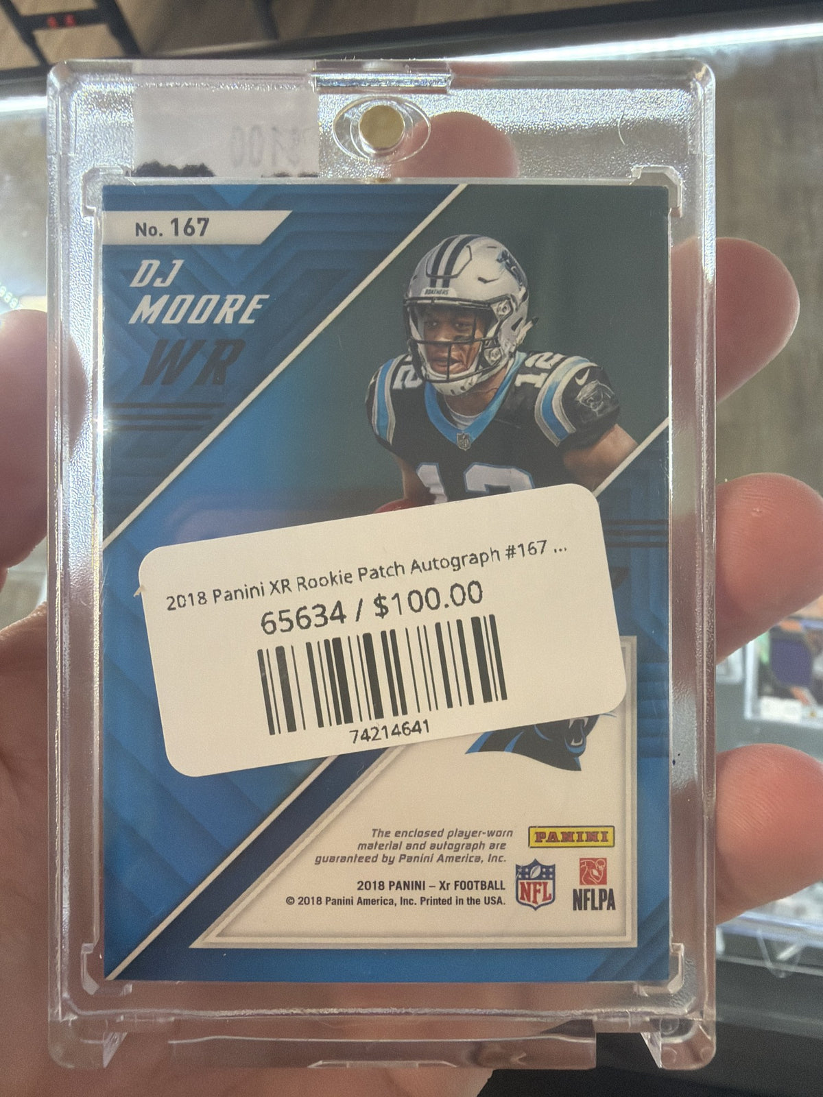 2018 Panini XR Rookie Patch Autograph #167 D.J. Moore 21/25 back