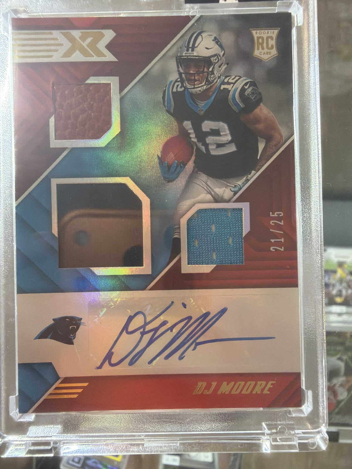 2018 Panini XR Rookie Patch Autograph #167 D.J. Moore 21/25 front