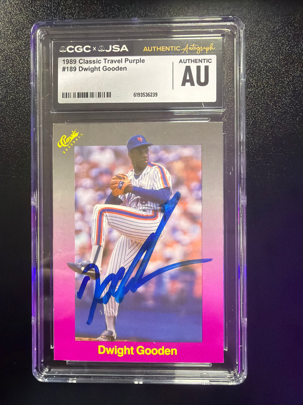 Dwight Gooden 1989 Classic Travel Purple #189 CGC Authentic Auto 6193536239 — Steve photo