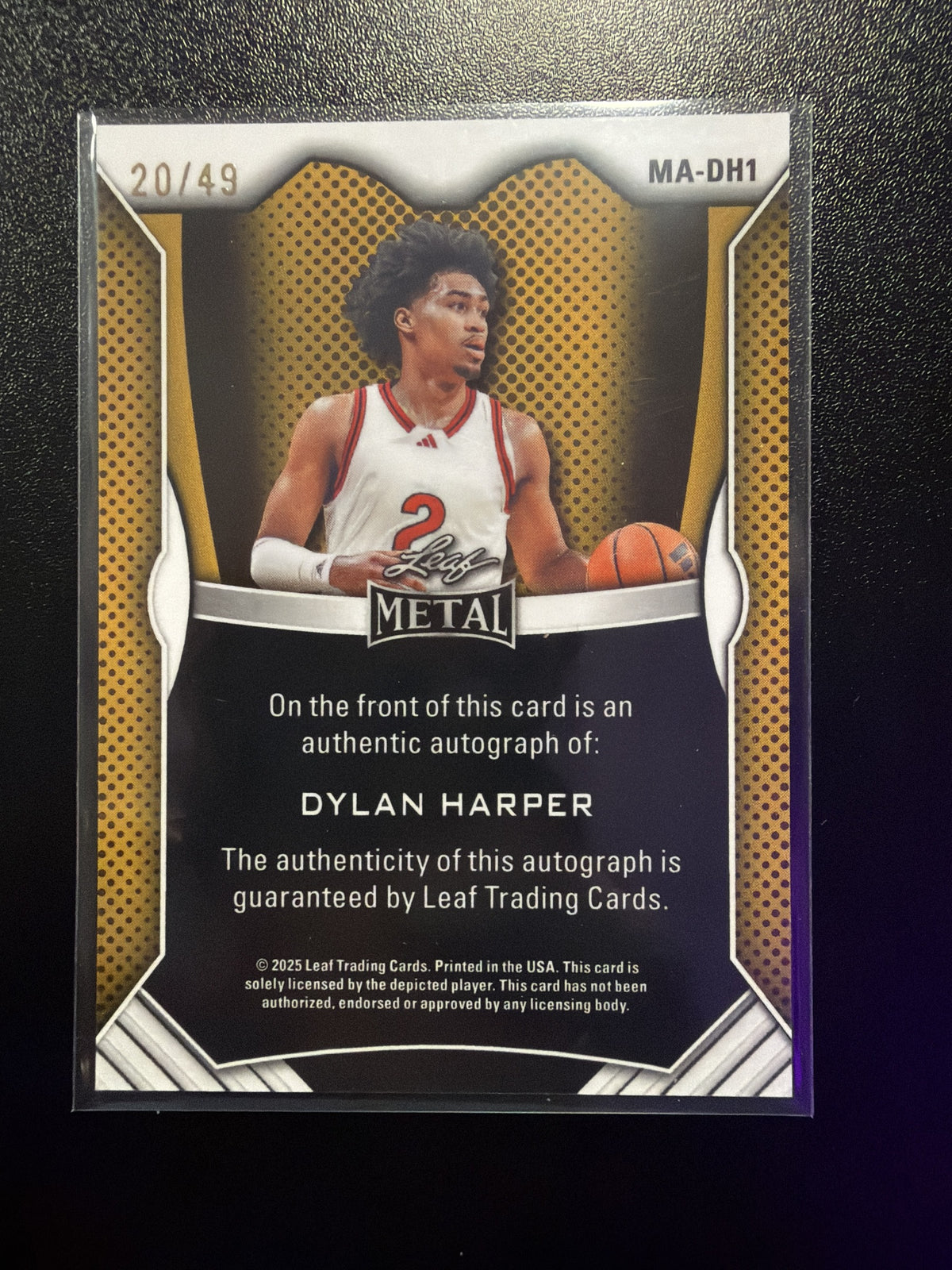 2025 Leaf Metal #MA-DH1 Dylan Harper Autograph 20/49 back
