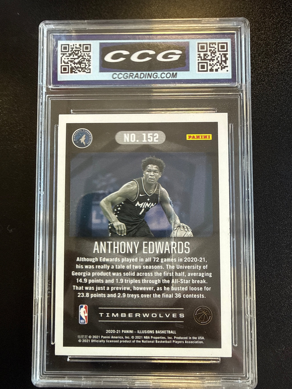 2020-21 Panini Illusions #152 Anthony Edwards Rookie RC Minnesota Timberwolves CCG 10 back