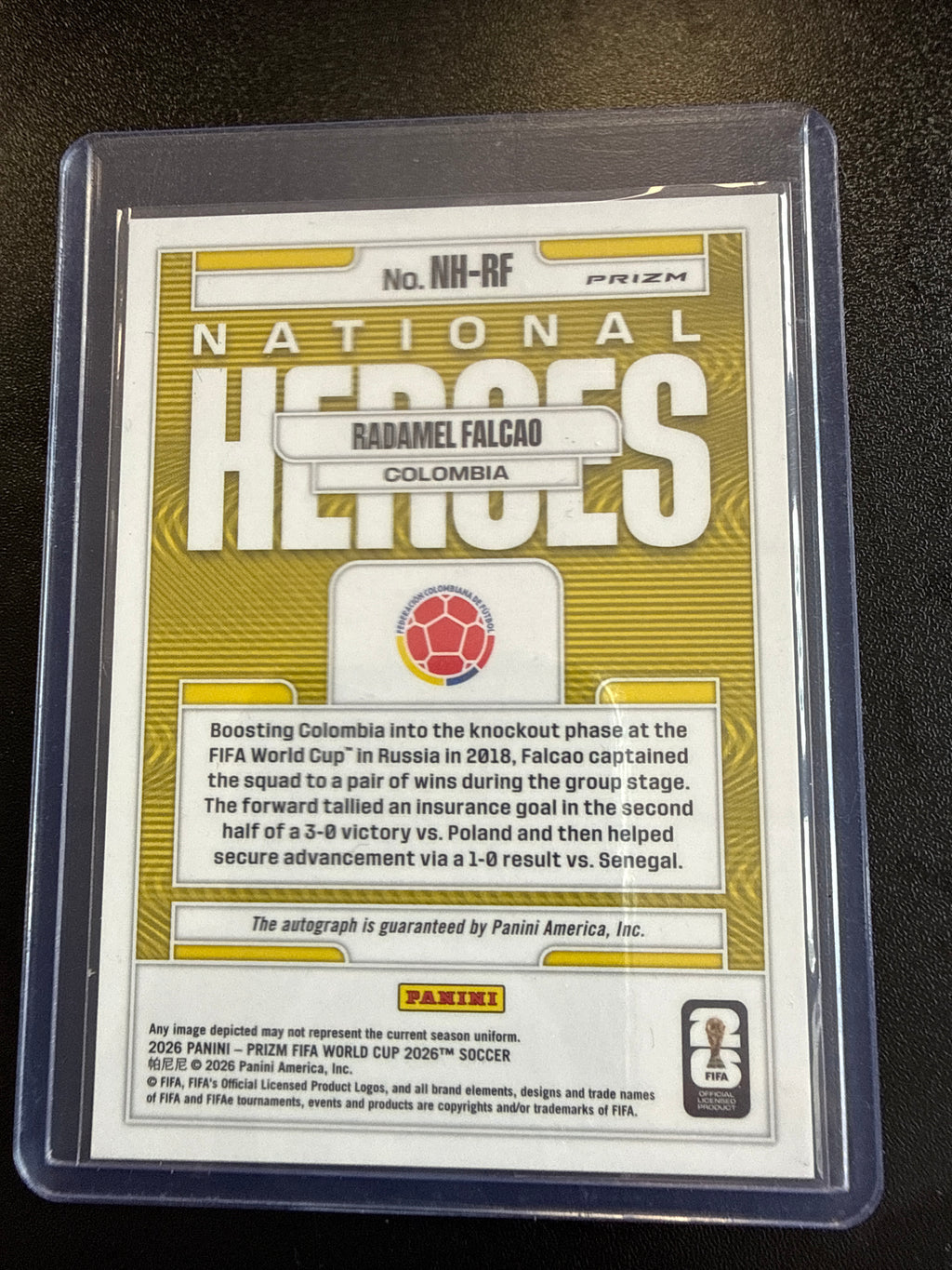 2026 Panini Prizm FIFA World Cup National Heroes Auto #NH-RF Radamel Falcao Choice Prizm Colombia back