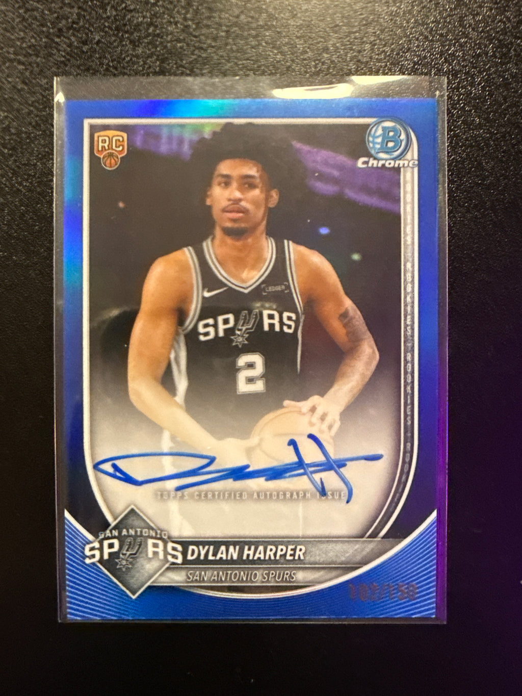 2025-26 Bowman Chrome Dylan Harper Blue Refractor Rookie Auto /150 #BCA-DH front