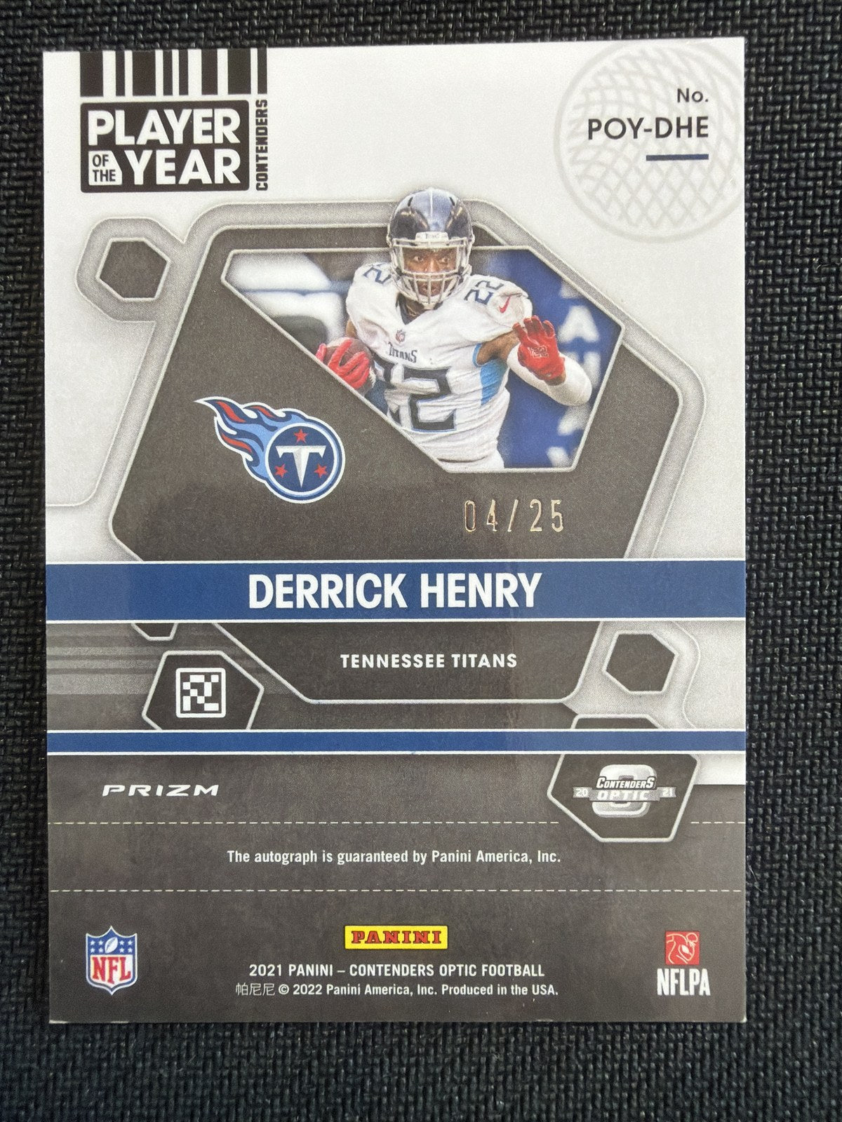 2021 Contenders Optic Derrick Henry POY Auto #4/25 back