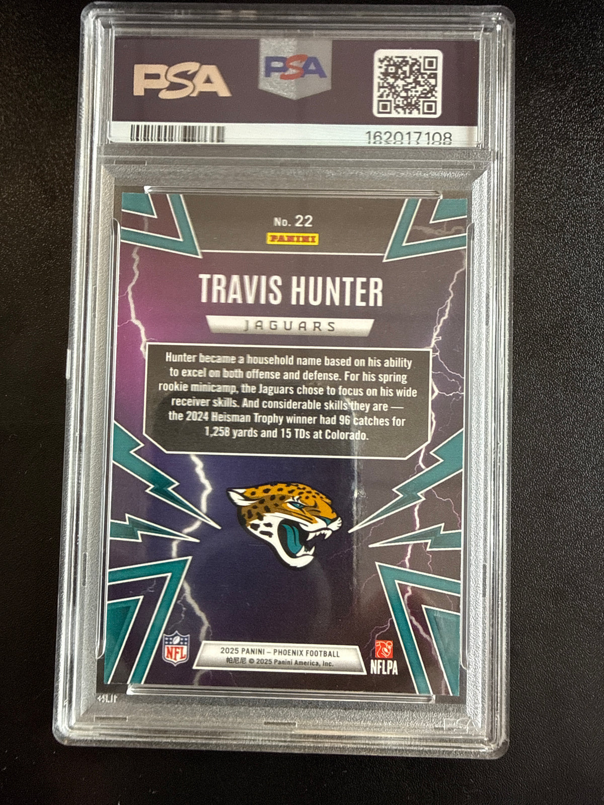 2025 Panini Phoenix Thunderbirds #22 Travis Hunter Rookie RC PSA 10 back