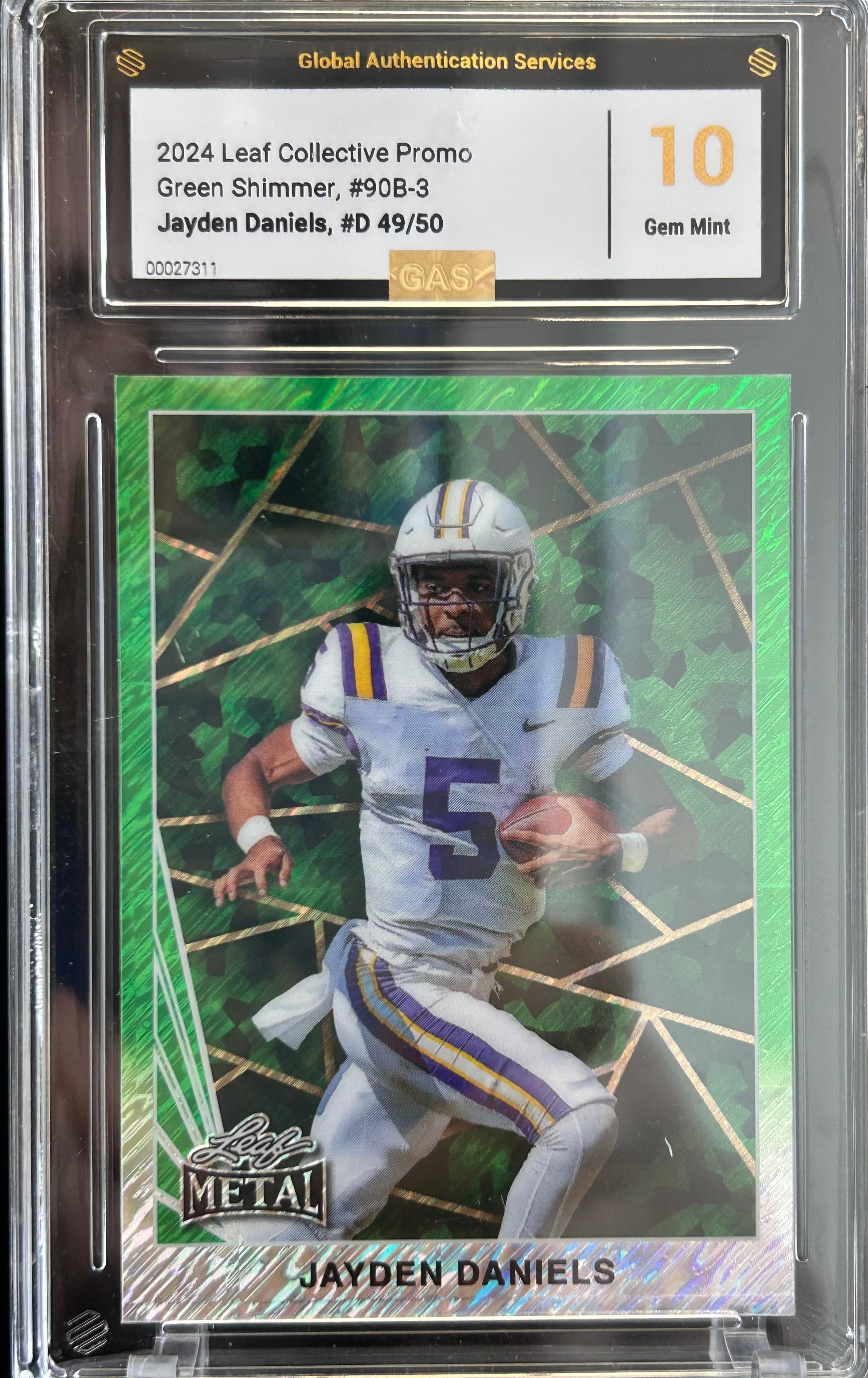 Jayden Daniels 2024 Leaf Collective Promo Green Shimmer #90B-3 GAS Grading Gem Mint 10 49/50