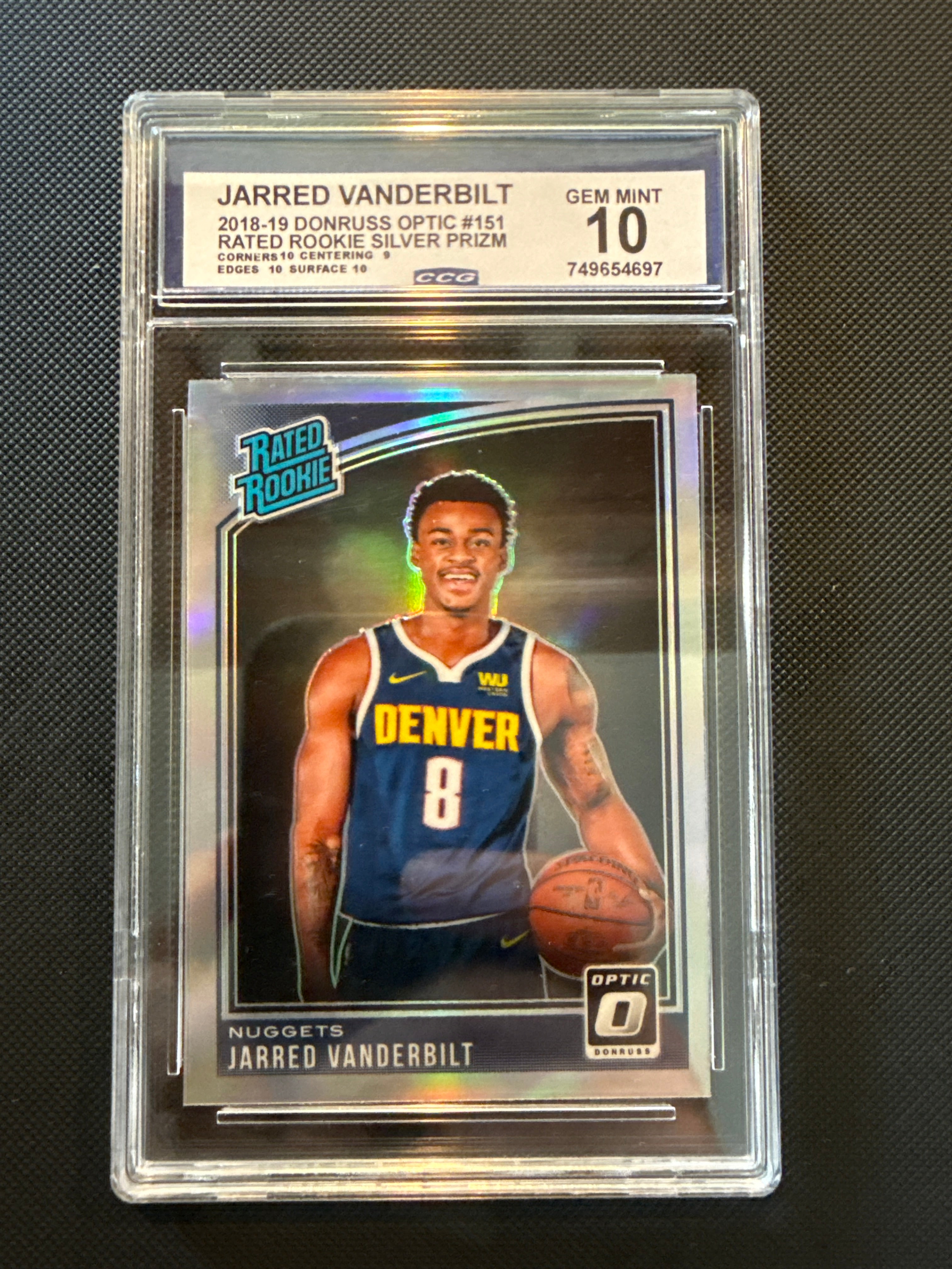 Jarred Vanderbilt 2018-19 Donruss Optic #151 Rated Rookie Silver Prizm