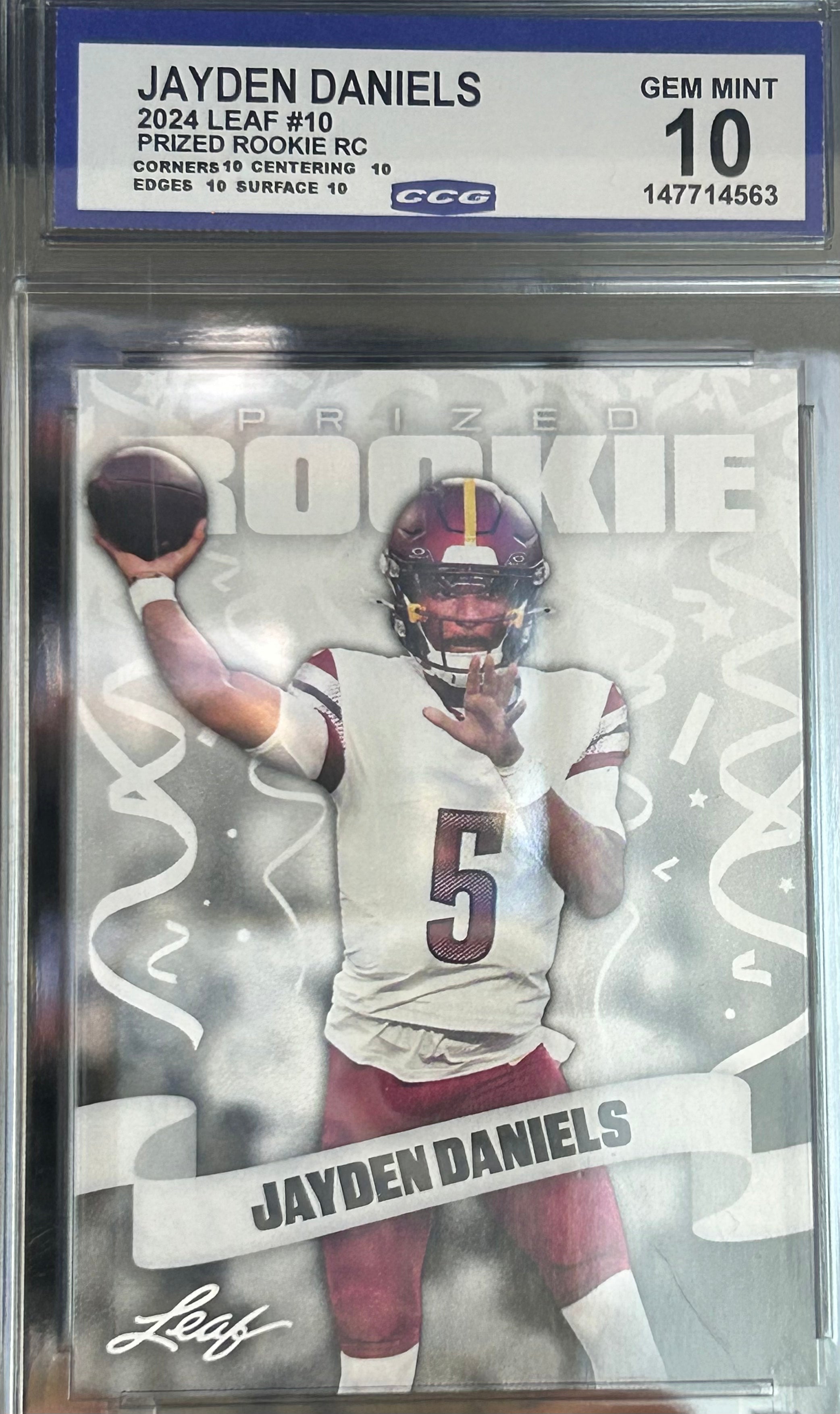 Jayden Daniels 2024 Leaf #10 Prized Rookie RC Gem Mint 10