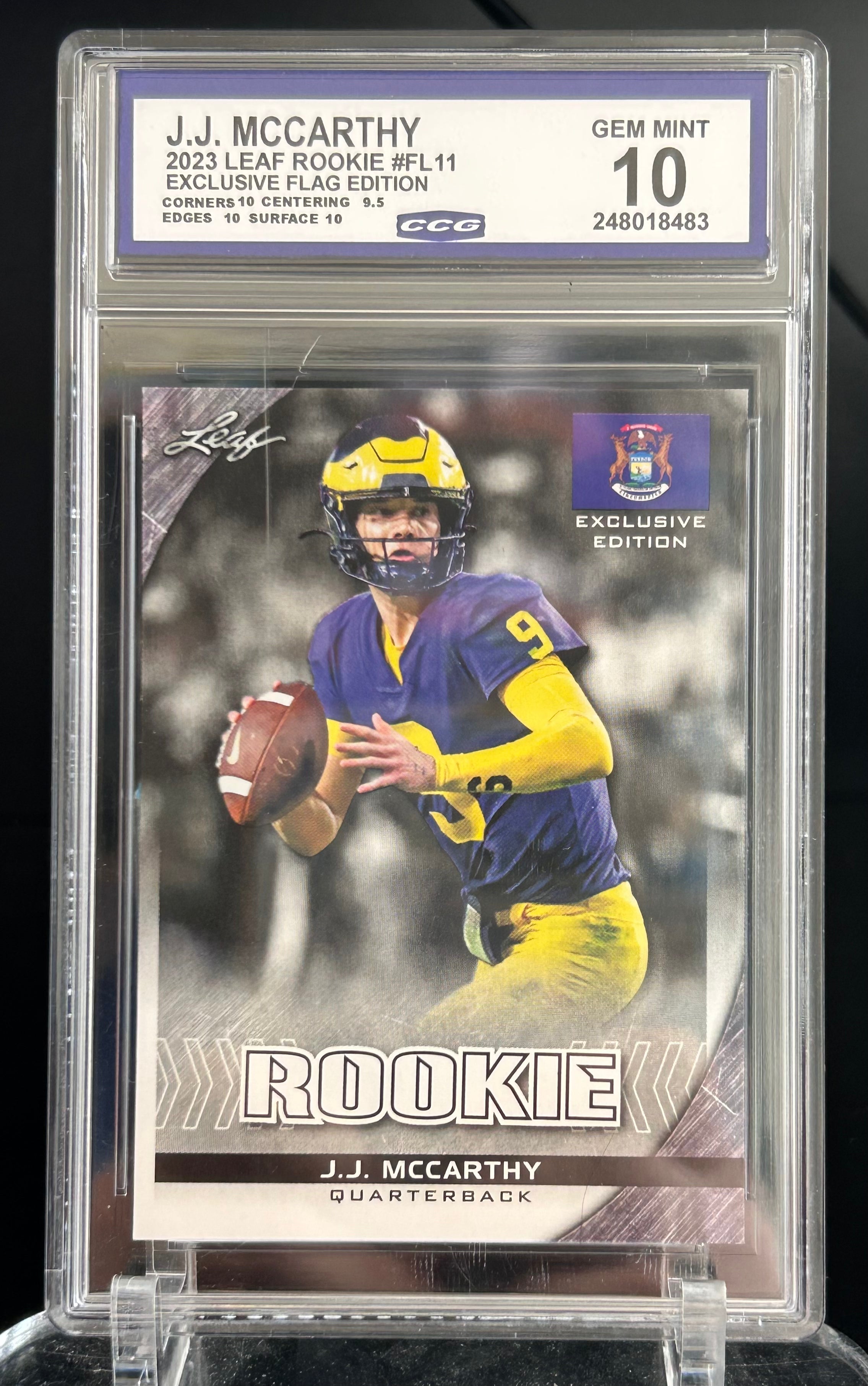 JJ McCarthy 2023 leaf Rookie #FL11 Exclusive Flag Edition CCG Gem Mint 10