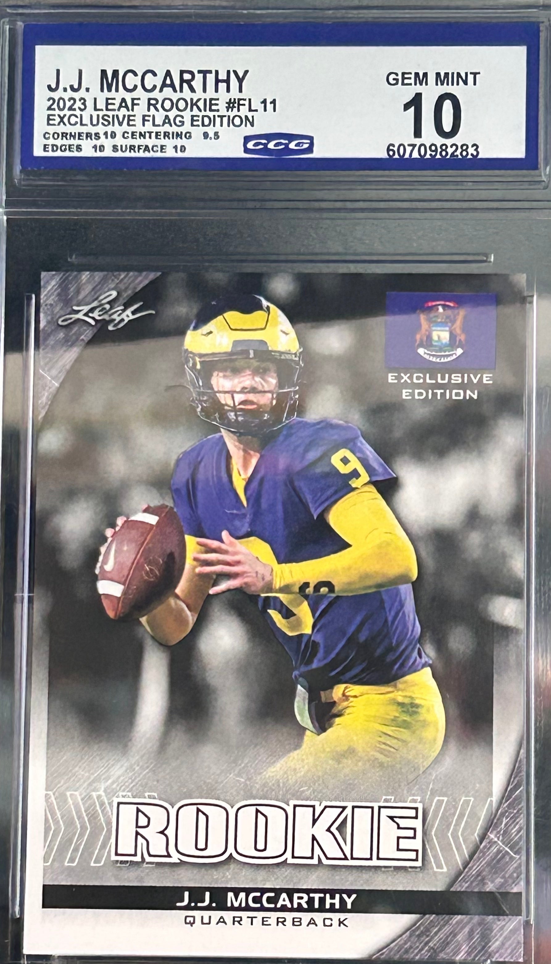 JJ McCarthy 2023 Leaf Rookie #FL11 Exclusive Flag Edition Gem Mint 10