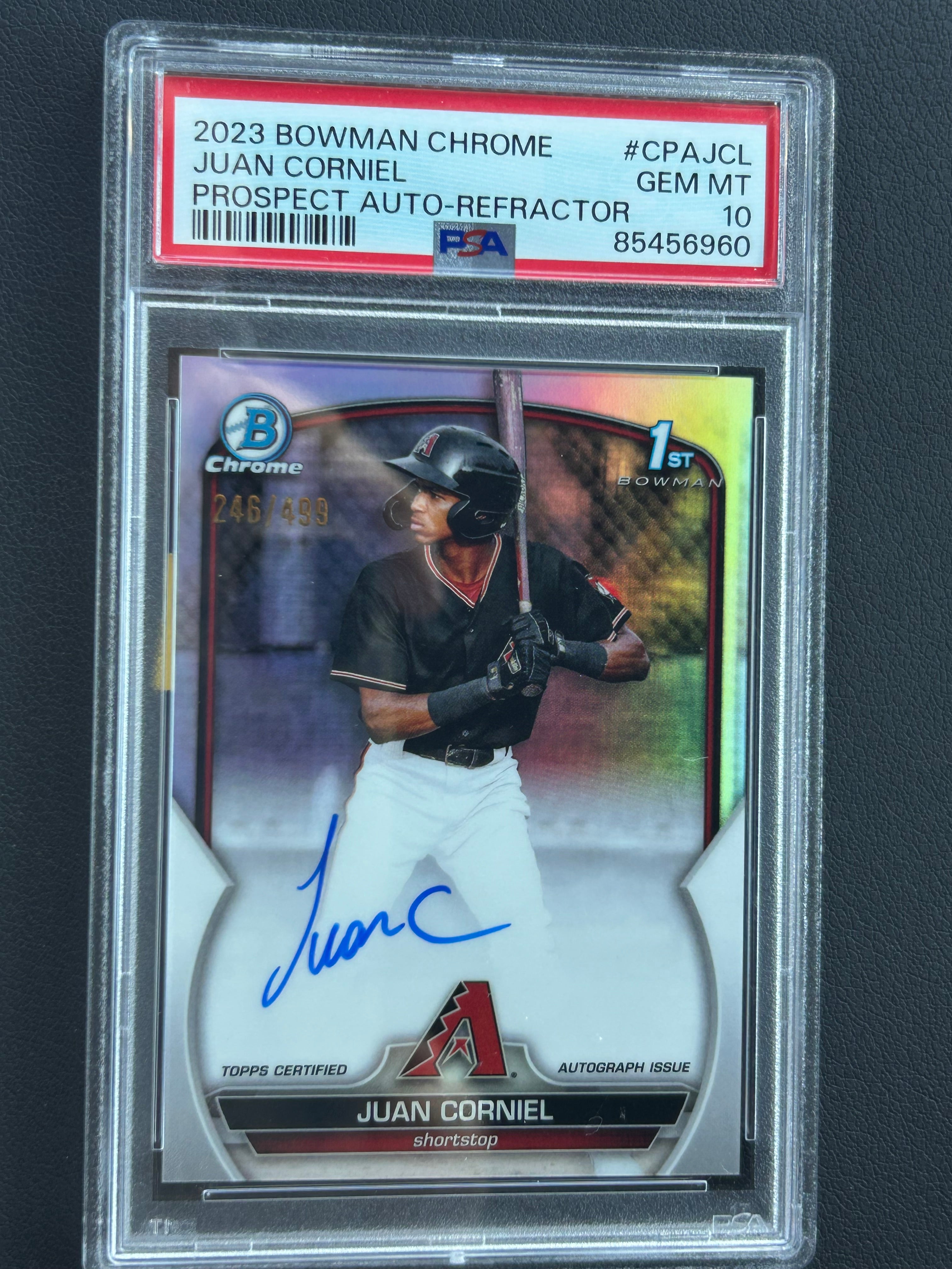 [56960] Juan Corniel 2023 Bowman Chrome #CPAJCL Prospect Autograph Refractor /499 PSA 10
