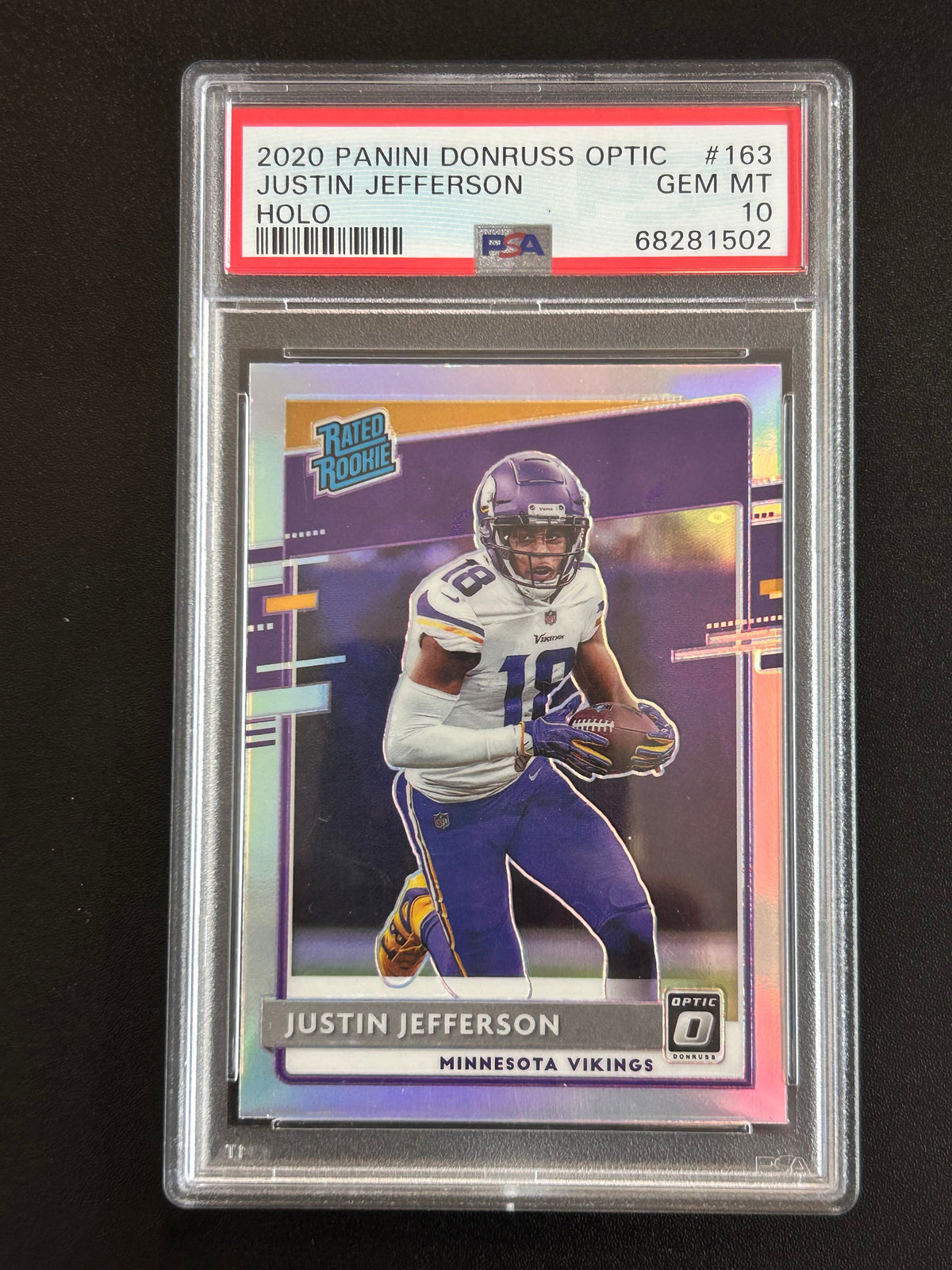 [81502] Justin Jefferson 2020 Panini Donruss Optic #163 Holo PSA 10 Rated Rookie