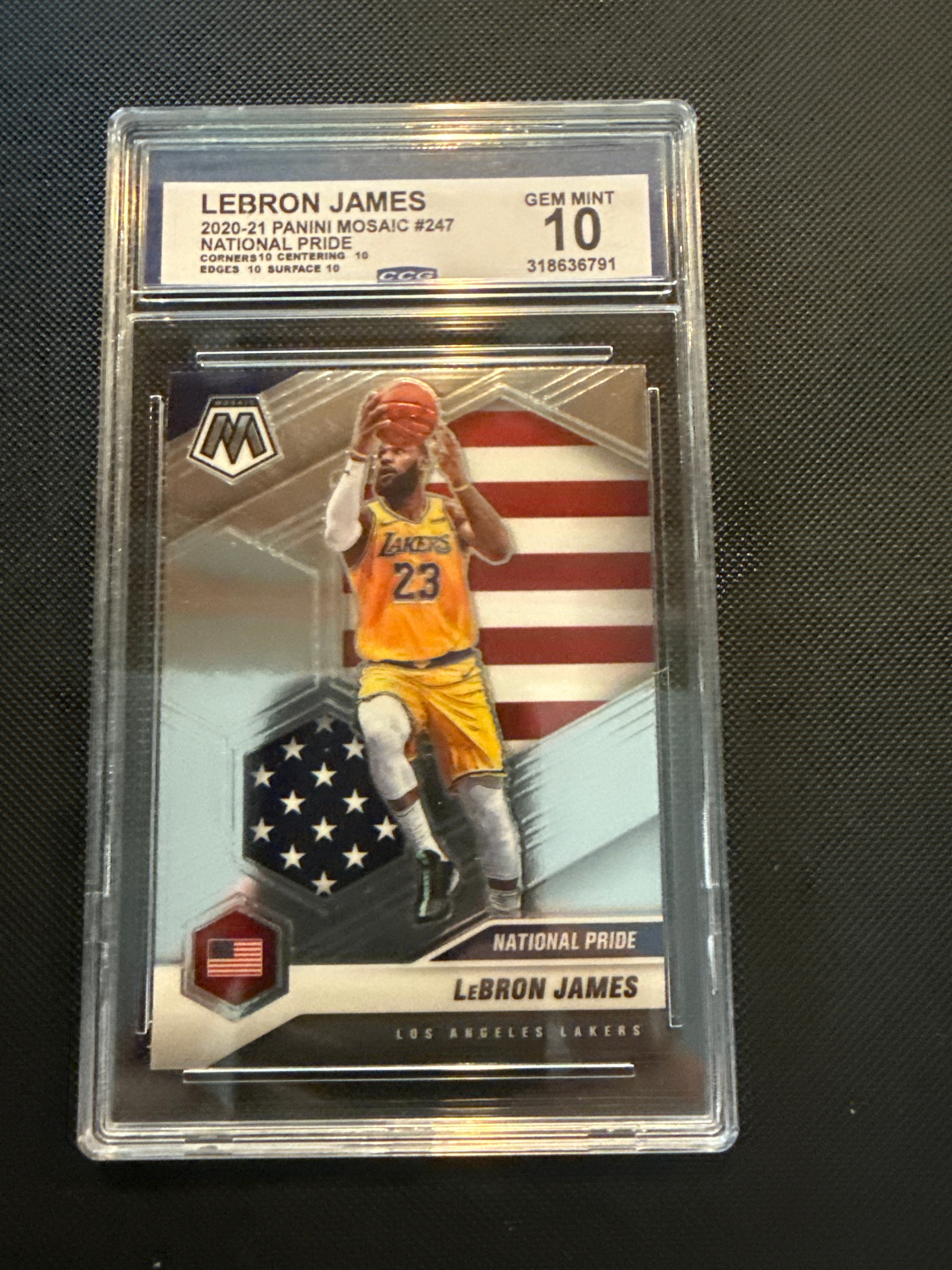Lebron James 2020-21 Panini Mosaic #247 National Pride CCG graded 10