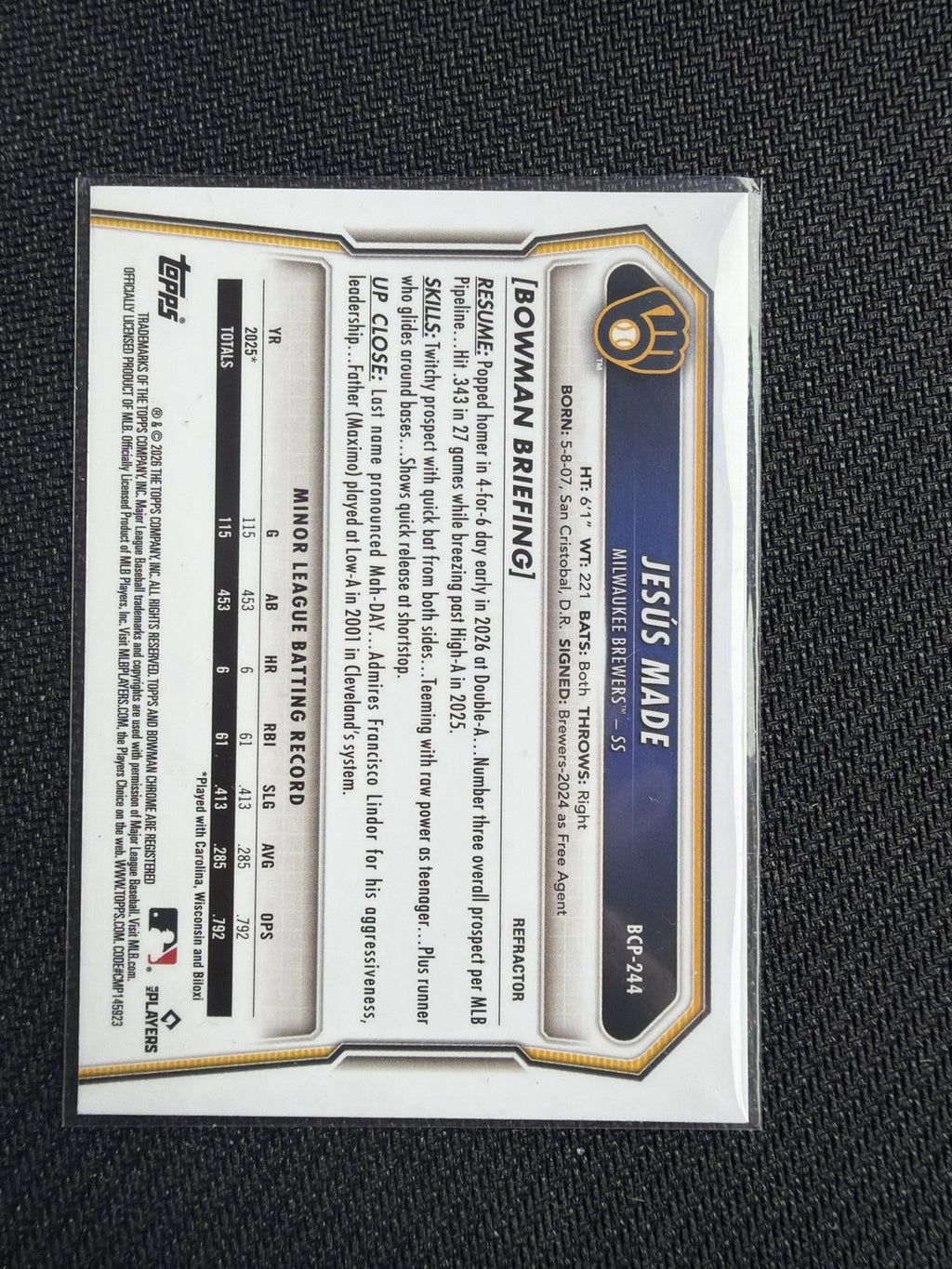 2026 Bowman Chrome Jesus Made Sky Blue Refractor #097/499 back