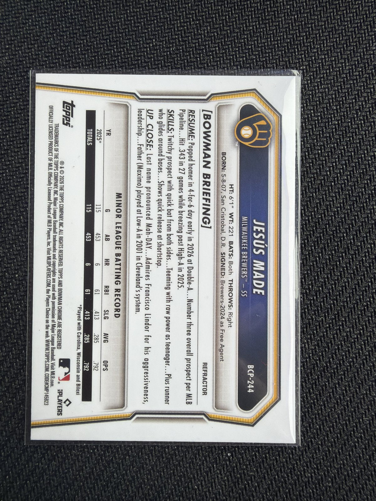 2026 Bowman Chrome Jesus Made Sky Blue Refractor #097/499 back