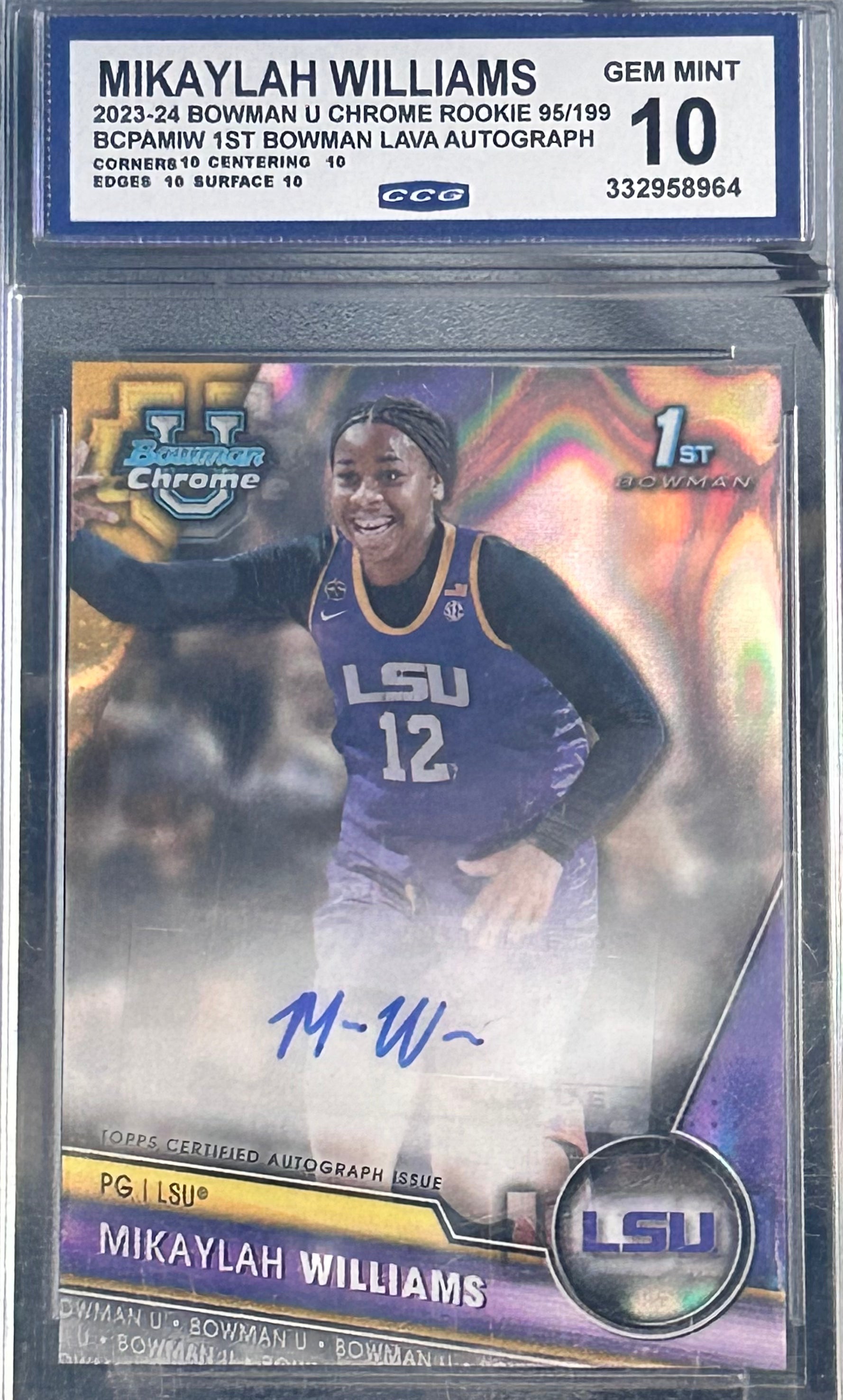 Mikaylah Williams 2023-24 Bowman U Chrome Rookie 95/199 Autograph Lava Holo