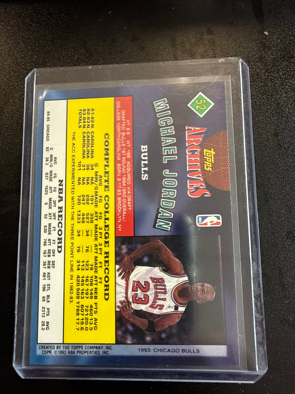 1992-93 Topps Archives #52 Michael Jordan Chicago Bulls back